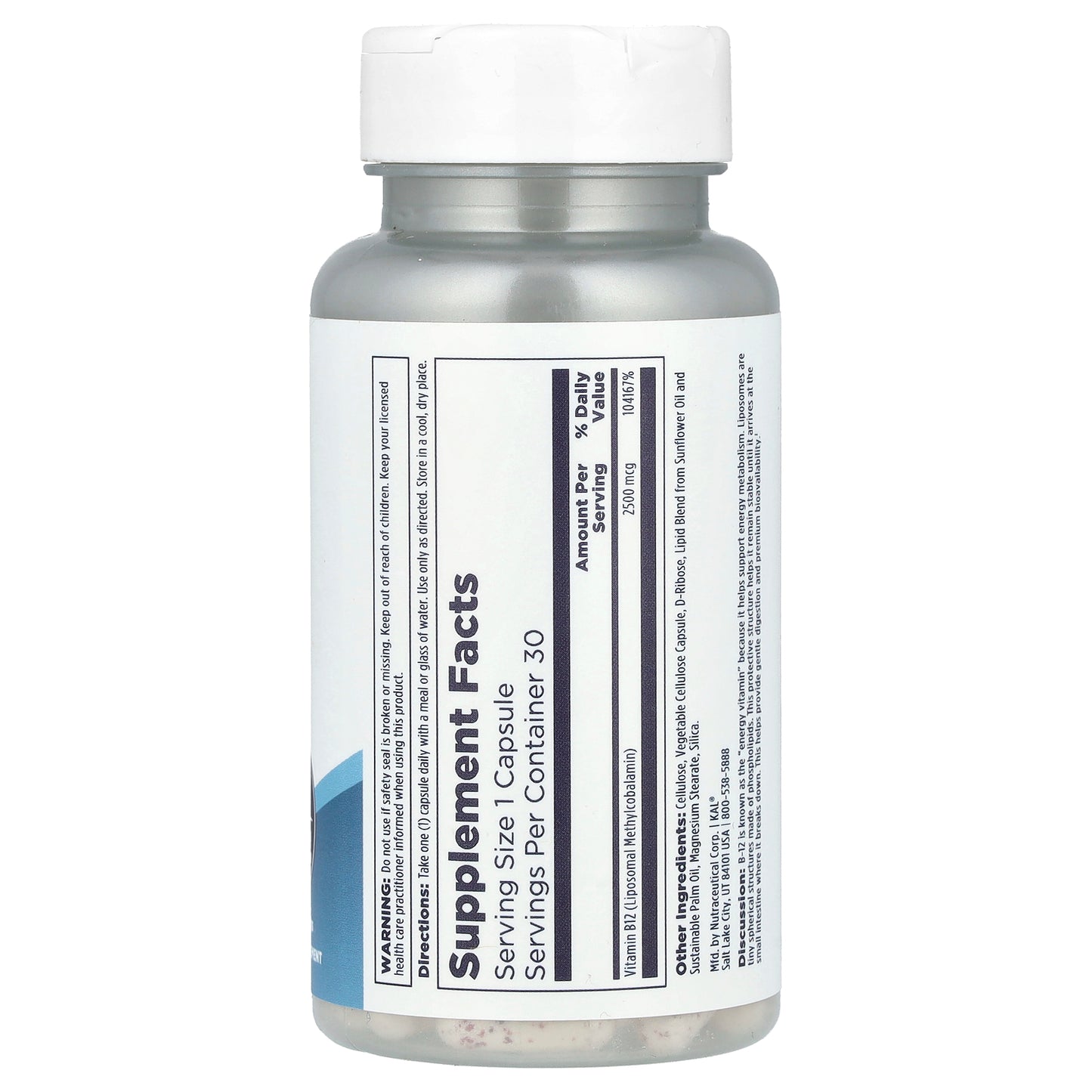 KAL, Liposomal B-12, High Potency, 2,500 mcg, 30 VegCaps