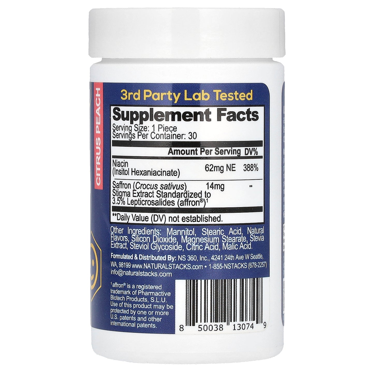 Natural Stacks, Mood Bites, Citrus Peach, 30 Sugar-Free Pieces