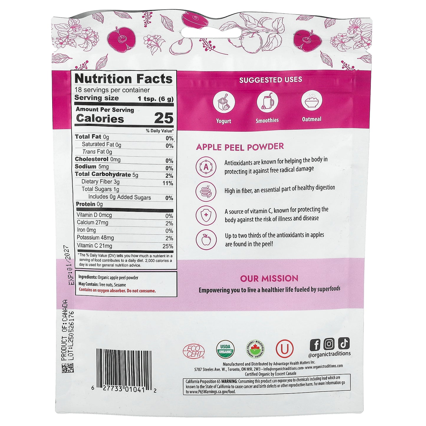 Organic Traditions, Apple Peel Powder, 3.5 oz ( 100 g)