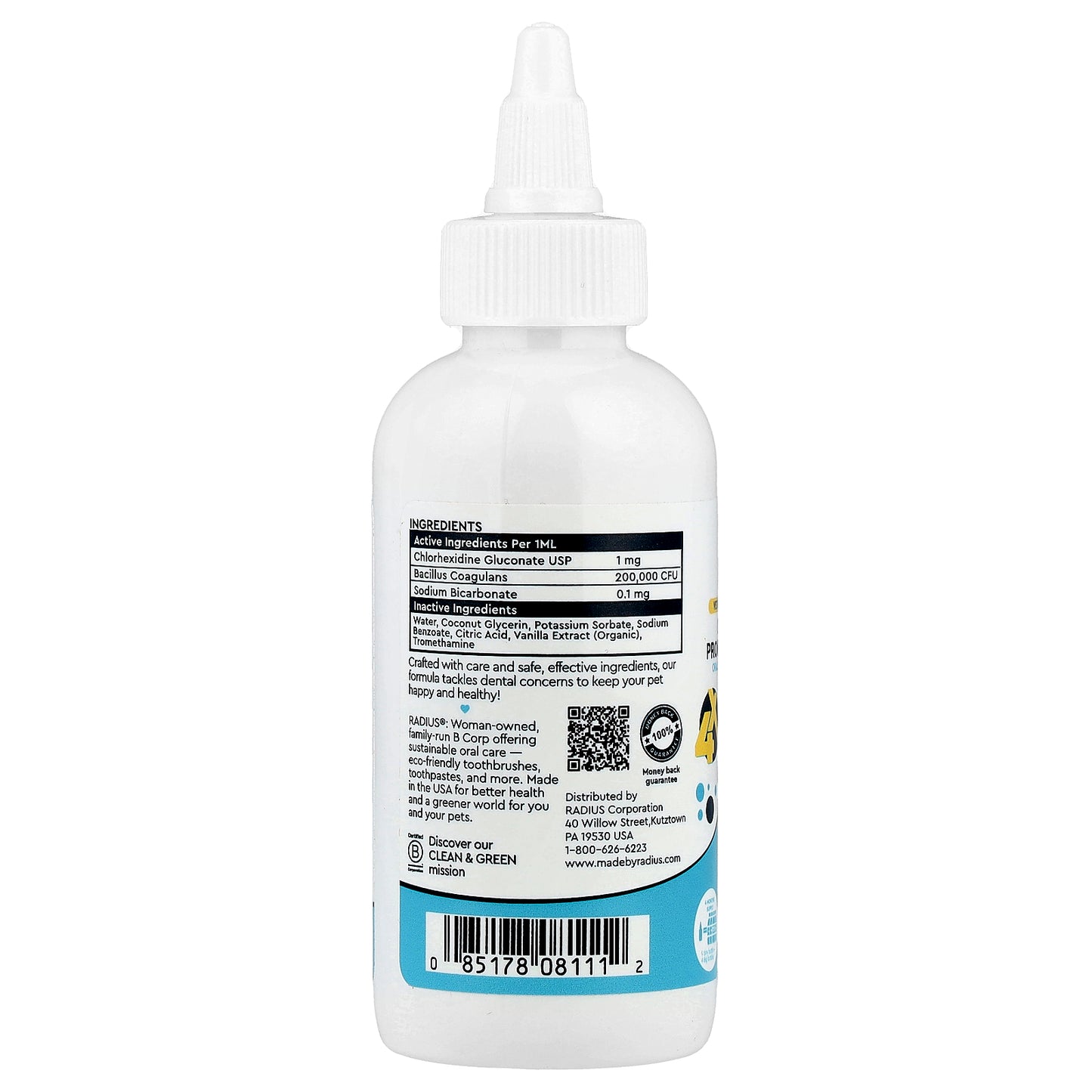 RADIUS, Pets Too™, OralPro + Pet Probiotic Enzymatic, Oral & Gut Health Water Additive, Calming Vanilla, 4 oz (118 ml)