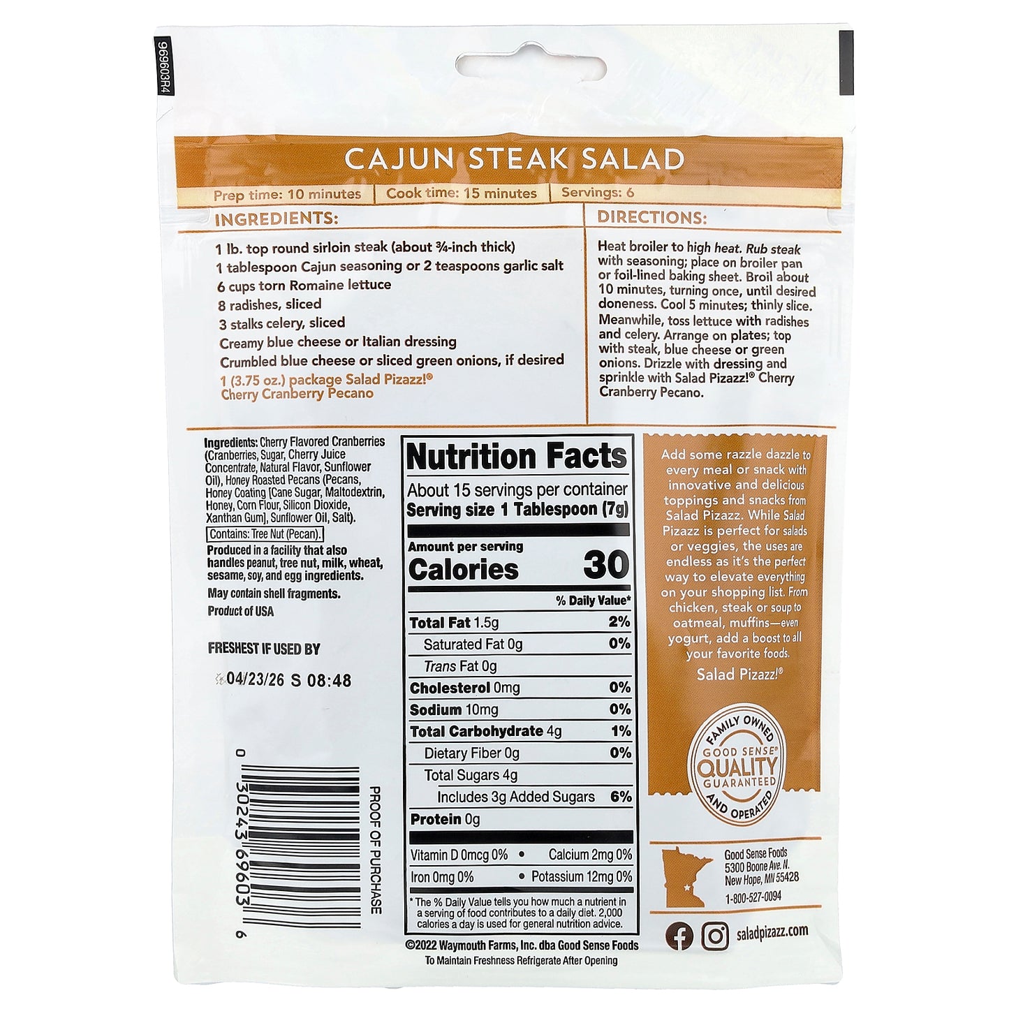 Salad Pizazz!, Fruit & Nut Toppings, Cherry Cranberry Pecano, 3.75 oz (106 g)