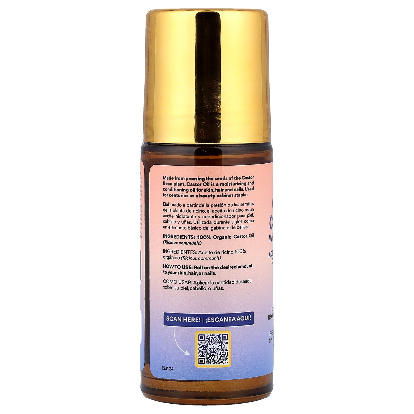 Queen of the Thrones, Organic Castor Oil with Rose Quartz Roller, 1.7 fl oz (50 ml)