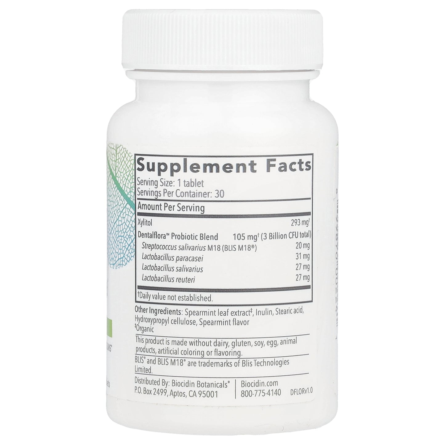 Biocidin Botanicals, Dentalflora™, Daily Oral Probiotics, 30 Mint Tablets