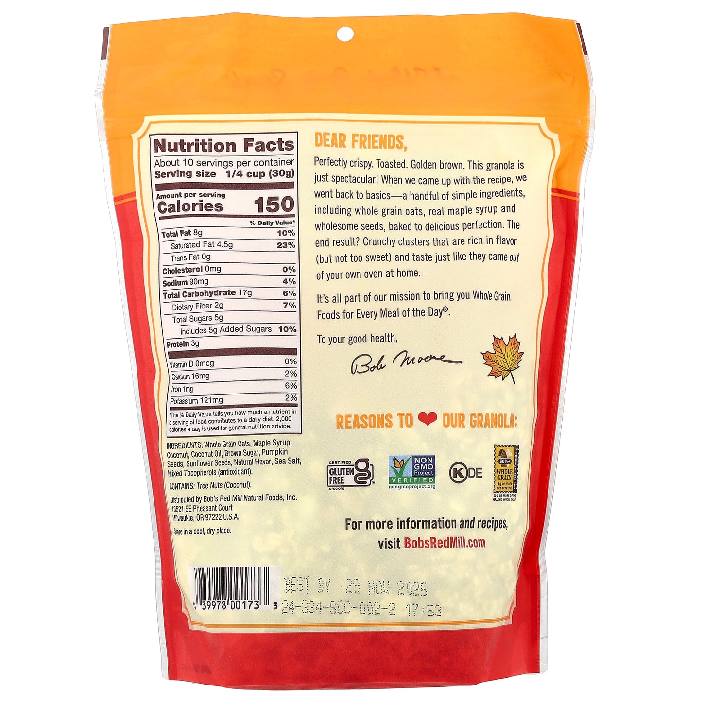 Bob's Red Mill, Homestyle Granola, Maple Sea Salt, 11 oz (312 g)