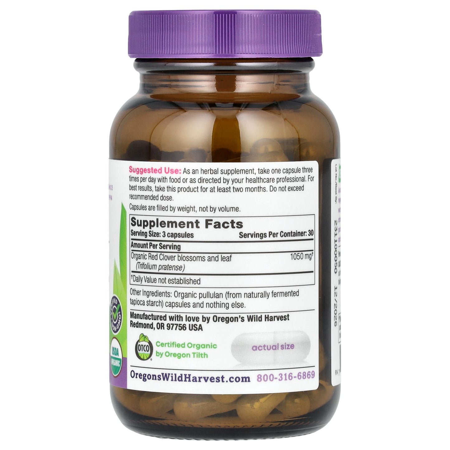 Oregon's Wild Harvest, Organic Red Clover, 90 Organic Vegan Capsules (350 mg per Capsule)