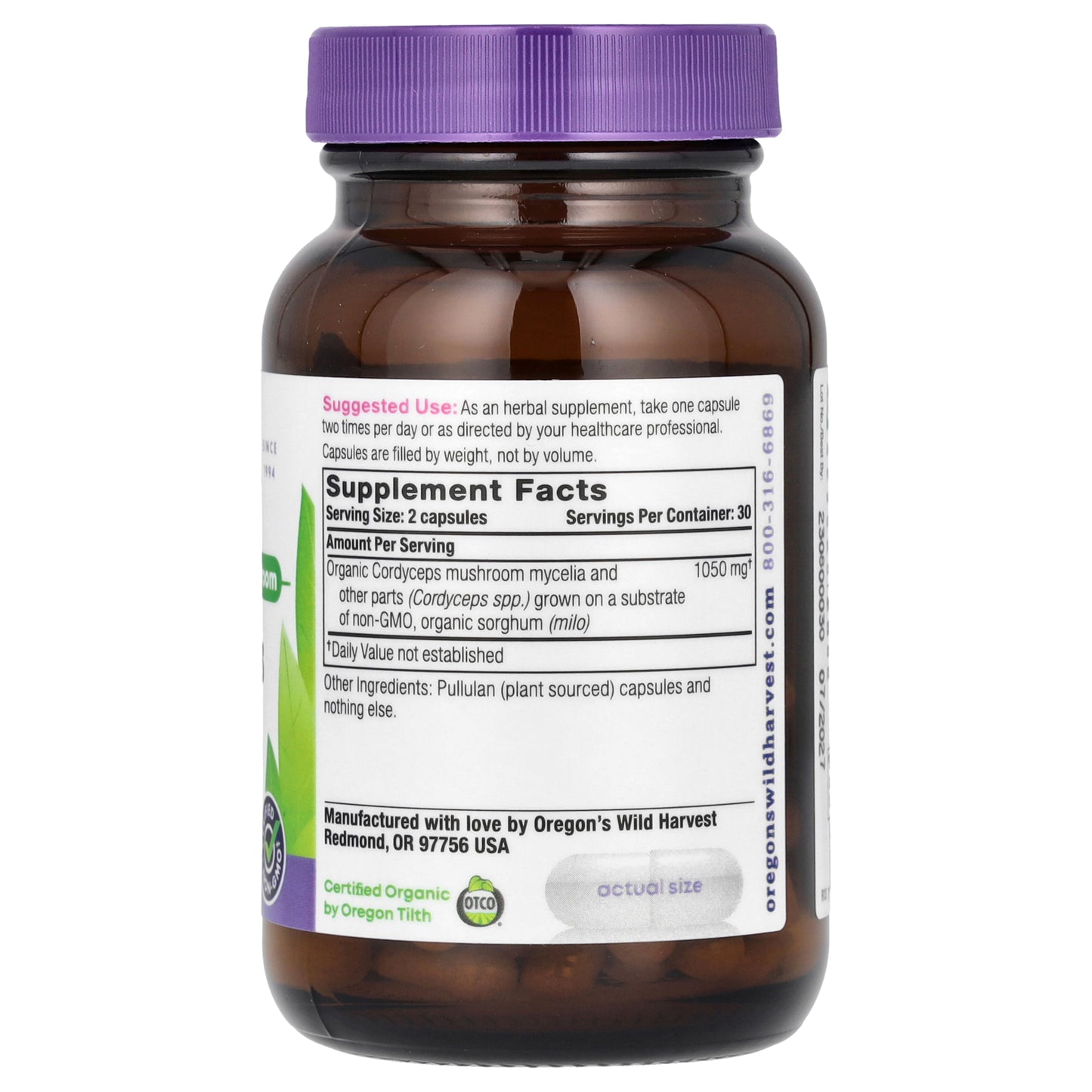 Oregon's Wild Harvest, Cordyceps, 60 Vegan Capsules (525 mg per Capsule)