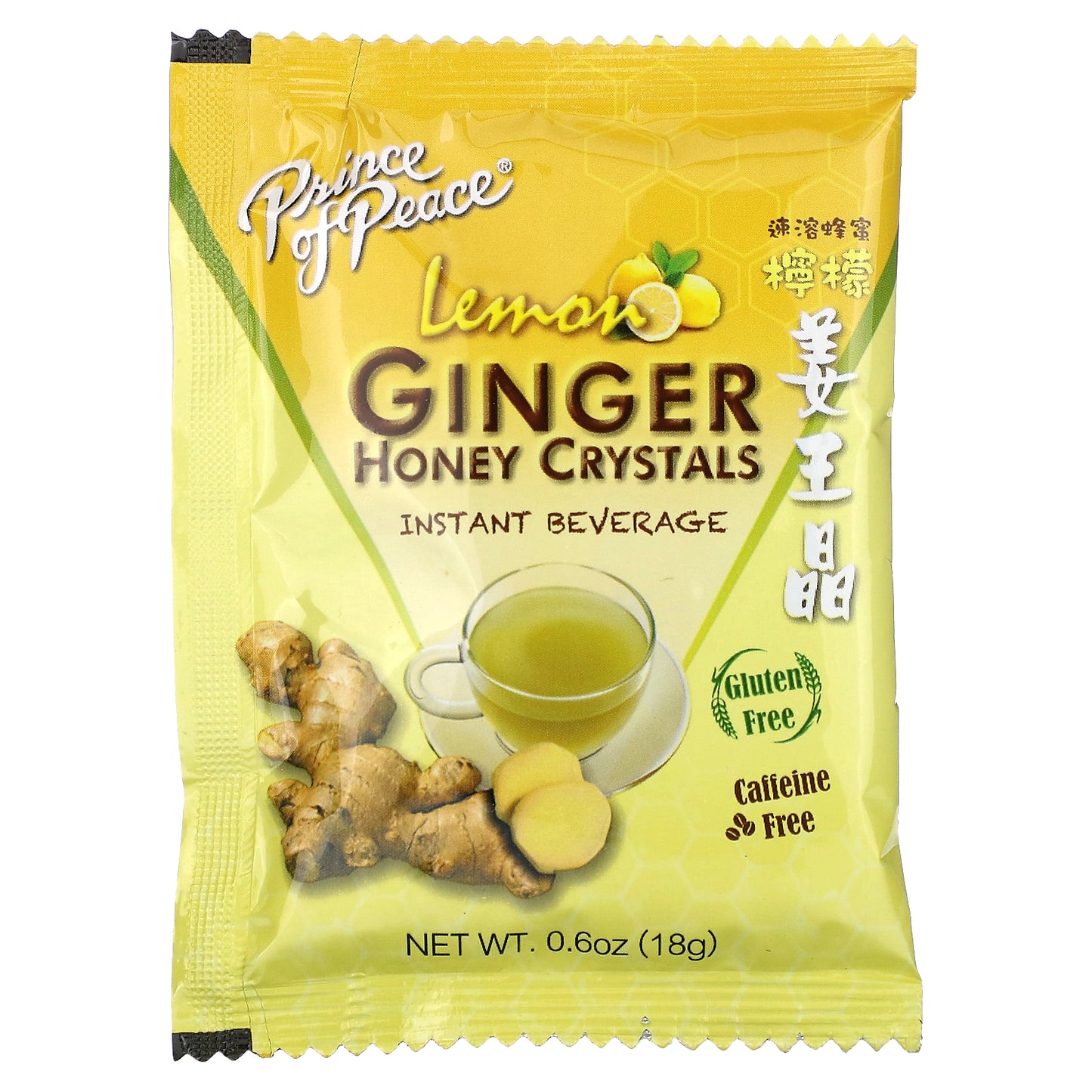Prince of Peace, Ginger Honey Crystals, Lemon, Caffeine Free, 10 Sachets, 18 g Each