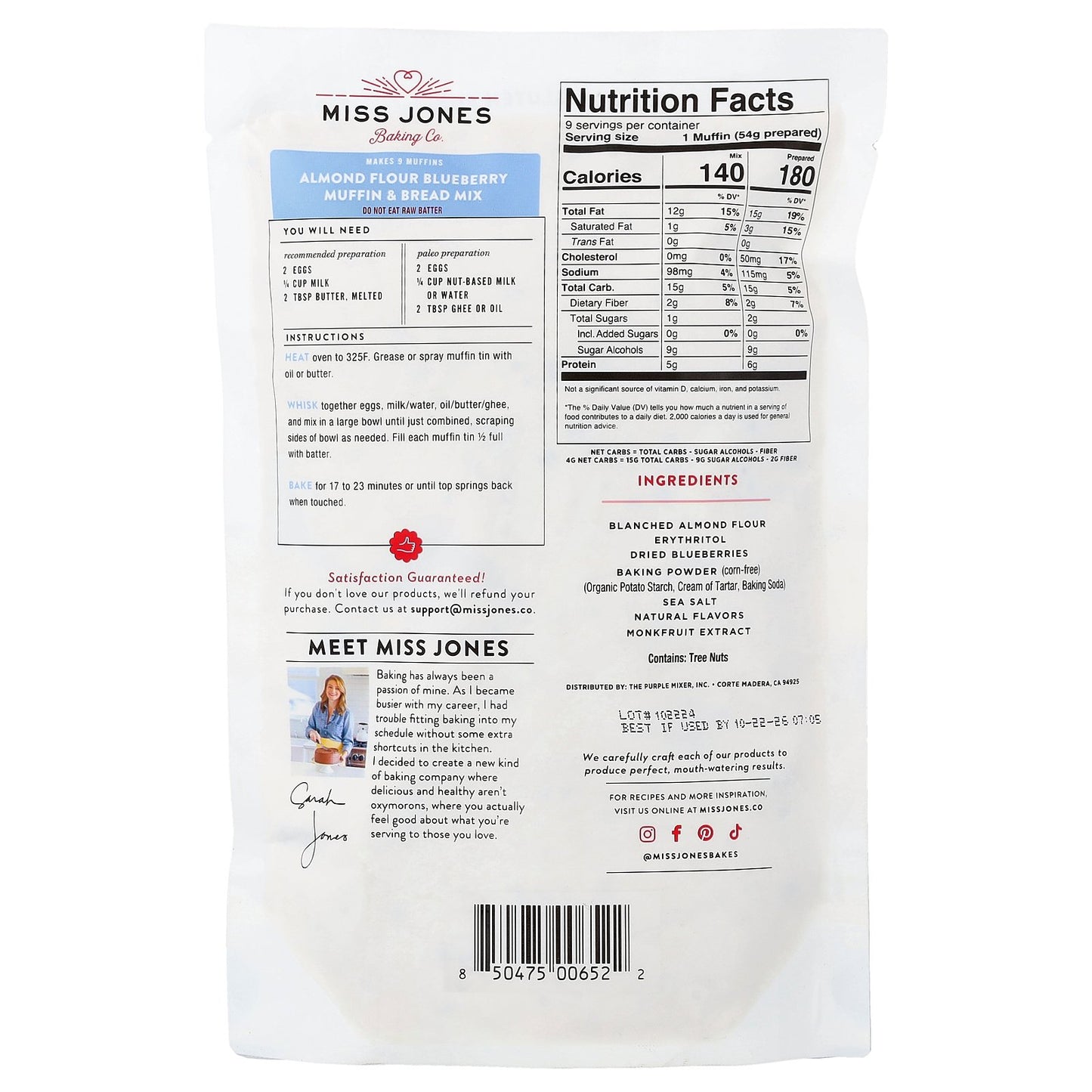 Miss Jones Baking Co, Almond Flour Bread & Muffin Mix, Blueberry, 10.57 oz (300 g)