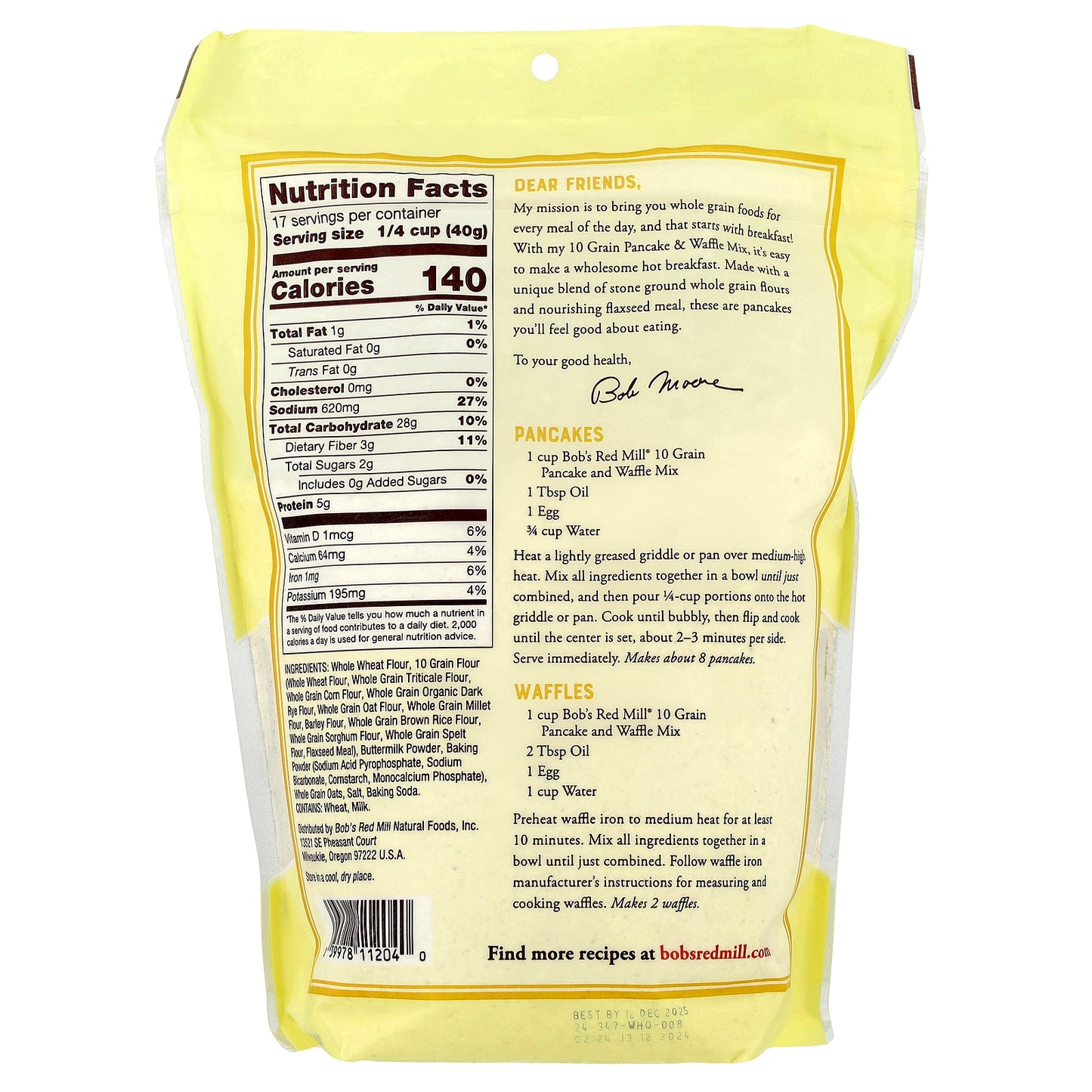 Bob's Red Mill, 10 Grain Pancake & Waffle Mix, Whole Grain, 24 oz (680 g)