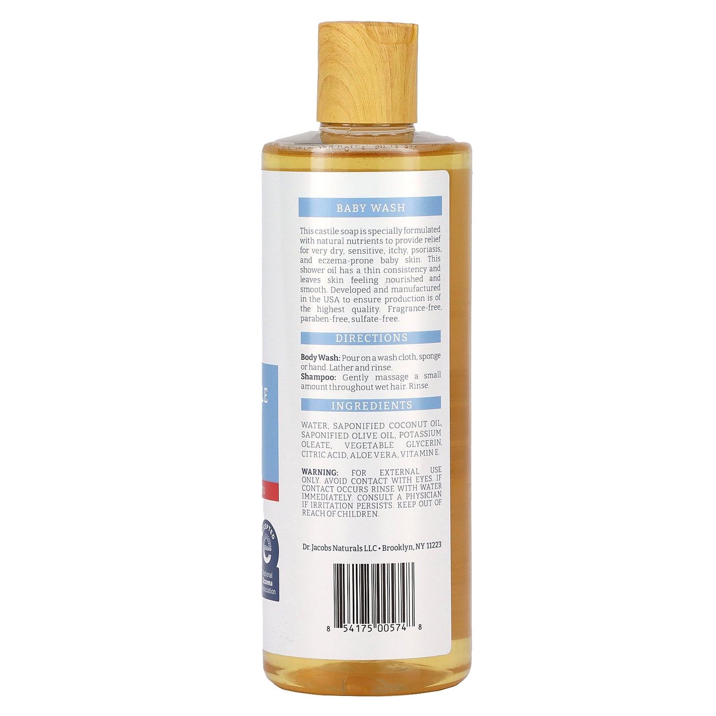 Dr. Jacobs Naturals, Pure Castile Eczema Relief, Baby Wash & Shampoo, Fragrance Free, 16 oz (473 ml)