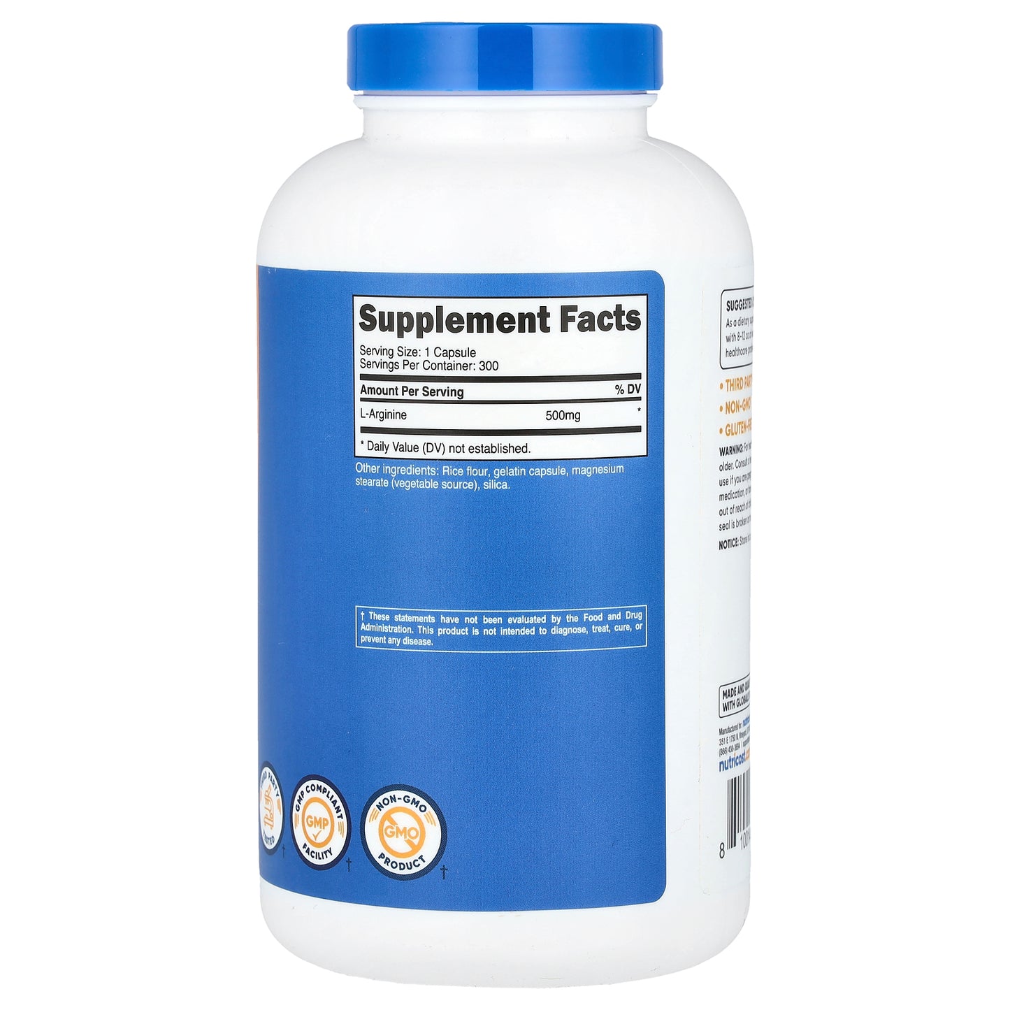 Nutricost, L-Arginine, 500 mg, 300 Capsules