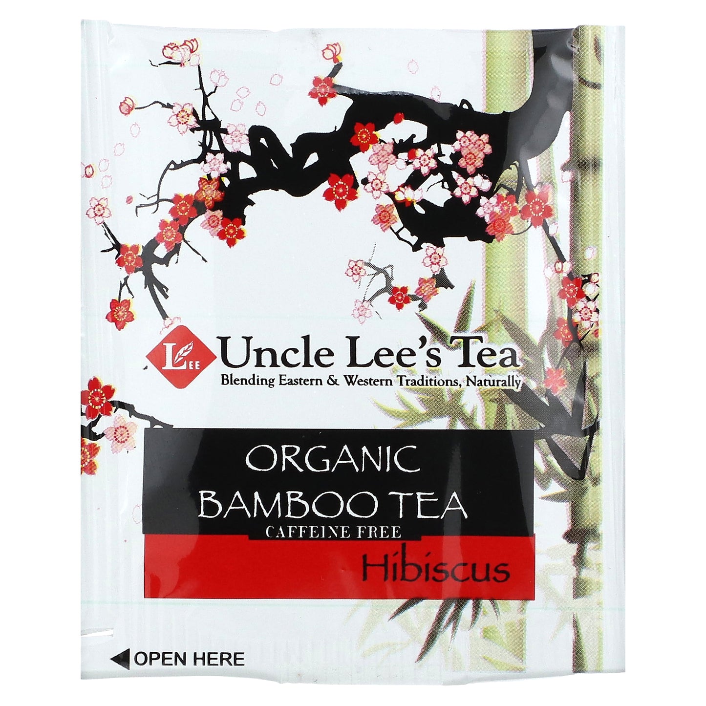 Uncle Lee's Tea, Organic Bamboo Tea, Hibiscus, Caffeine Free, 18 Tea Bags, 1.02 oz (28.8 g)