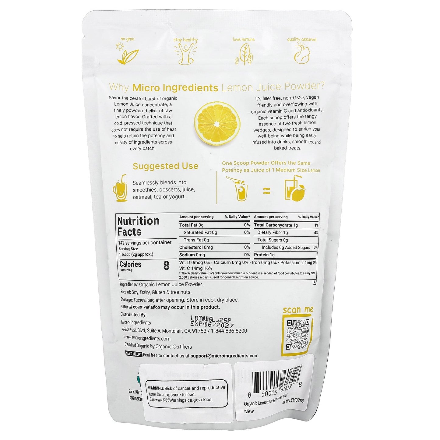 Micro Ingredients, Organic Lemon Juice Powder, 10 oz (284 g)