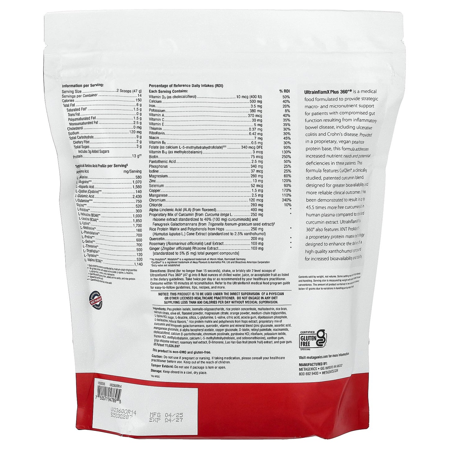 Metagenics, UltralnflamX Plus 360°, Medical Food, Orange, 23.21 oz (658 g)