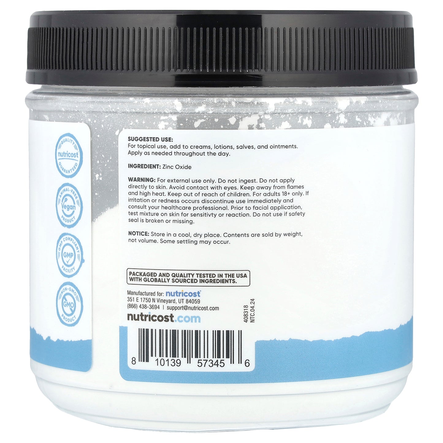 Nutricost, Essential, Zinc Oxide Powder, 17.9 oz (500 g)