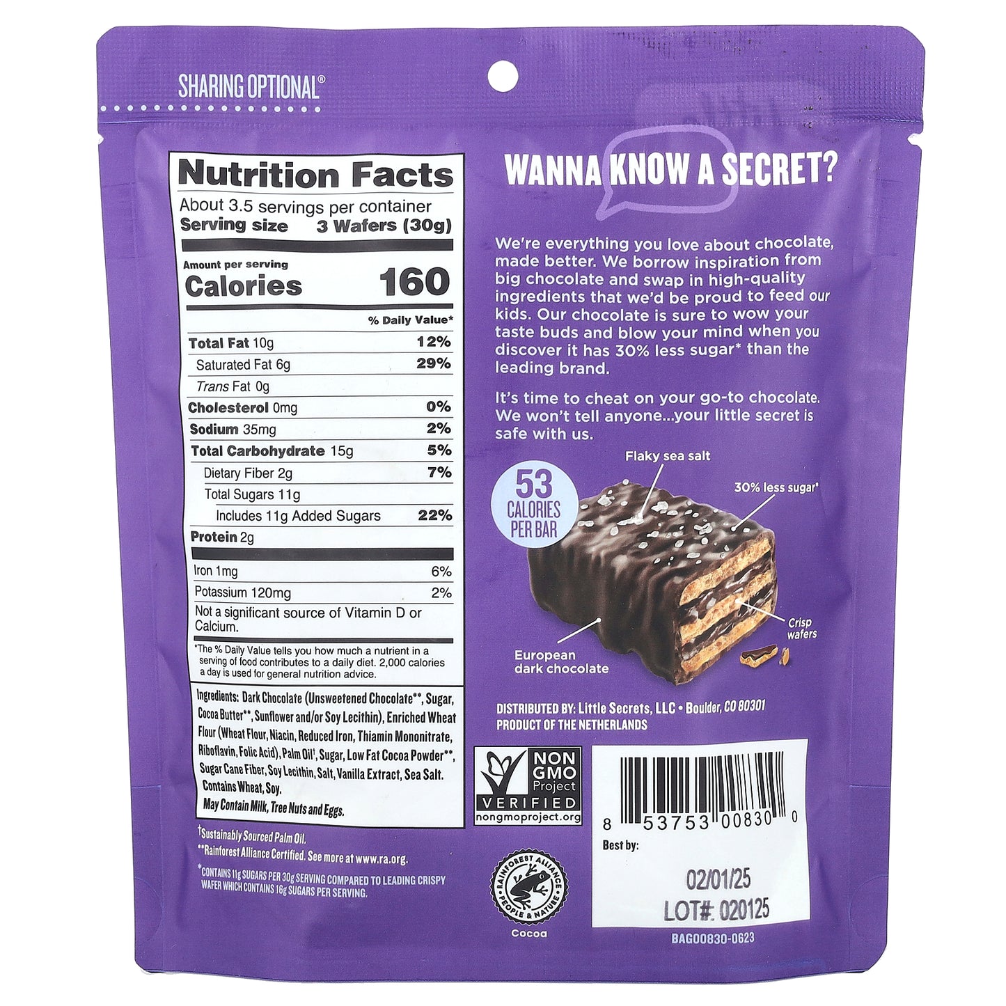 Little Secrets, Mini Crispy Wafers, Dark Chocolate With Sea Salt, 3.5 oz (100 g)