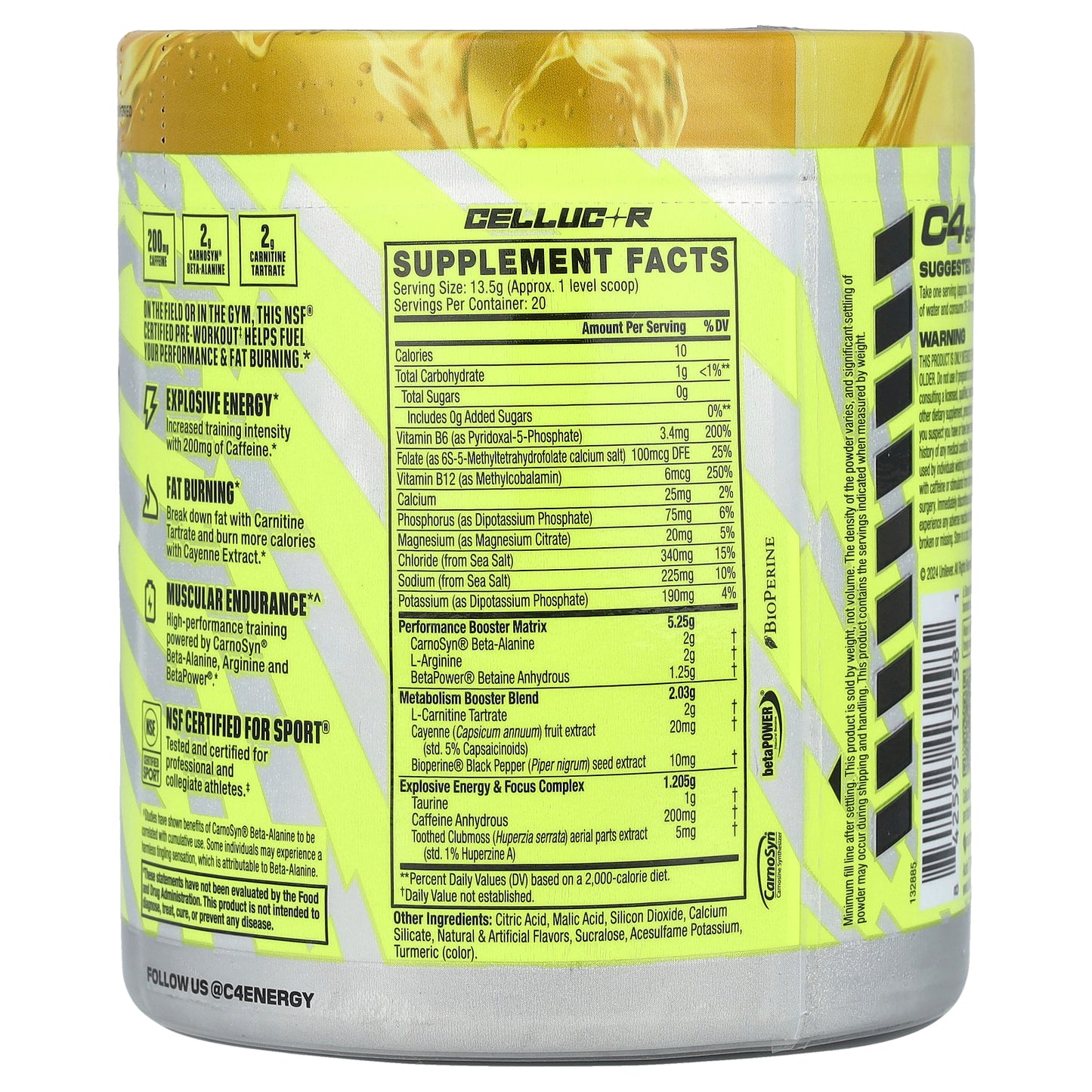 C4 / Cellucor, C4® Sport Ripped, Pre-Workout, Popsicle®, Hawaiian Pineapple, 9.5 oz (270 g)