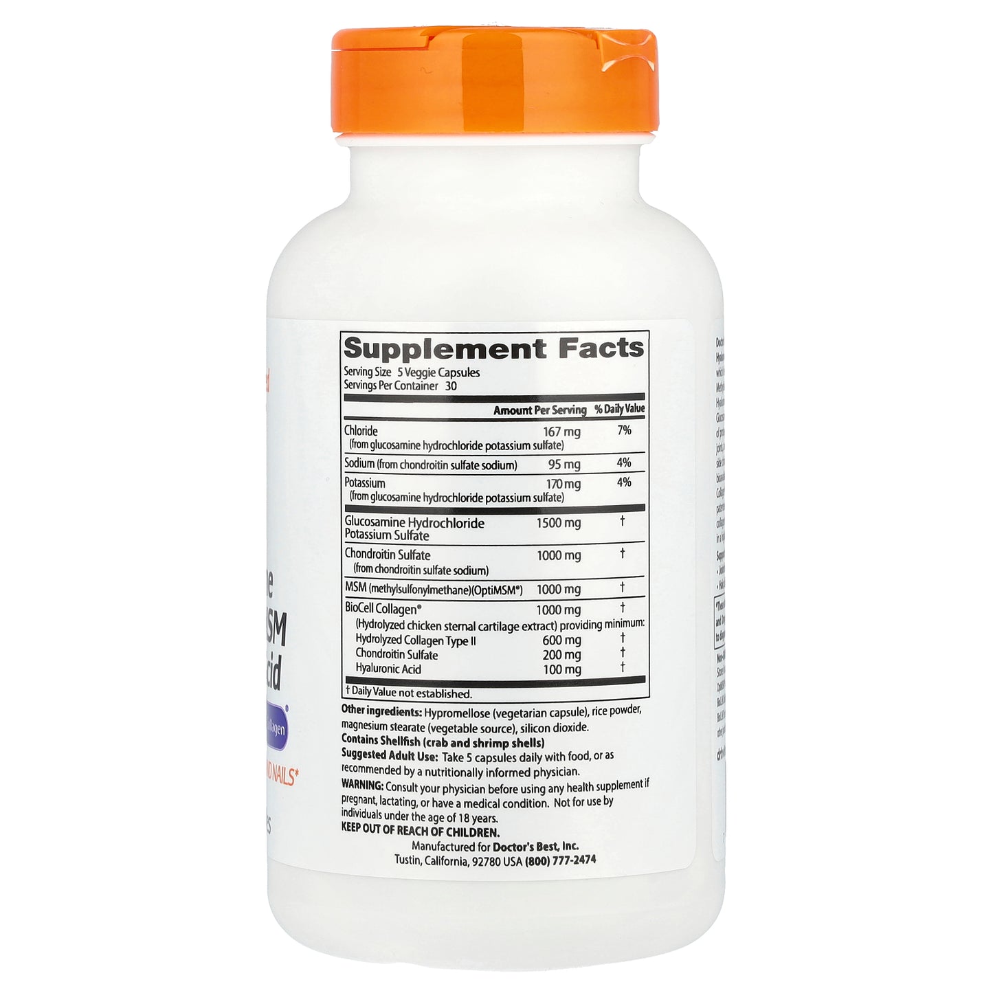 Doctor's Best, Glucosamine Chondroitin MSM + Hyaluronic Acid With OptiMSM® BioCell Collagen®, 150 Veggie Caps