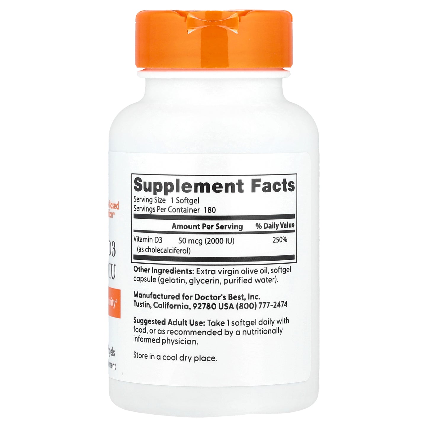 Doctor's Best, Vitamin D3, 50 mcg (2,000 IU), 180 Softgels