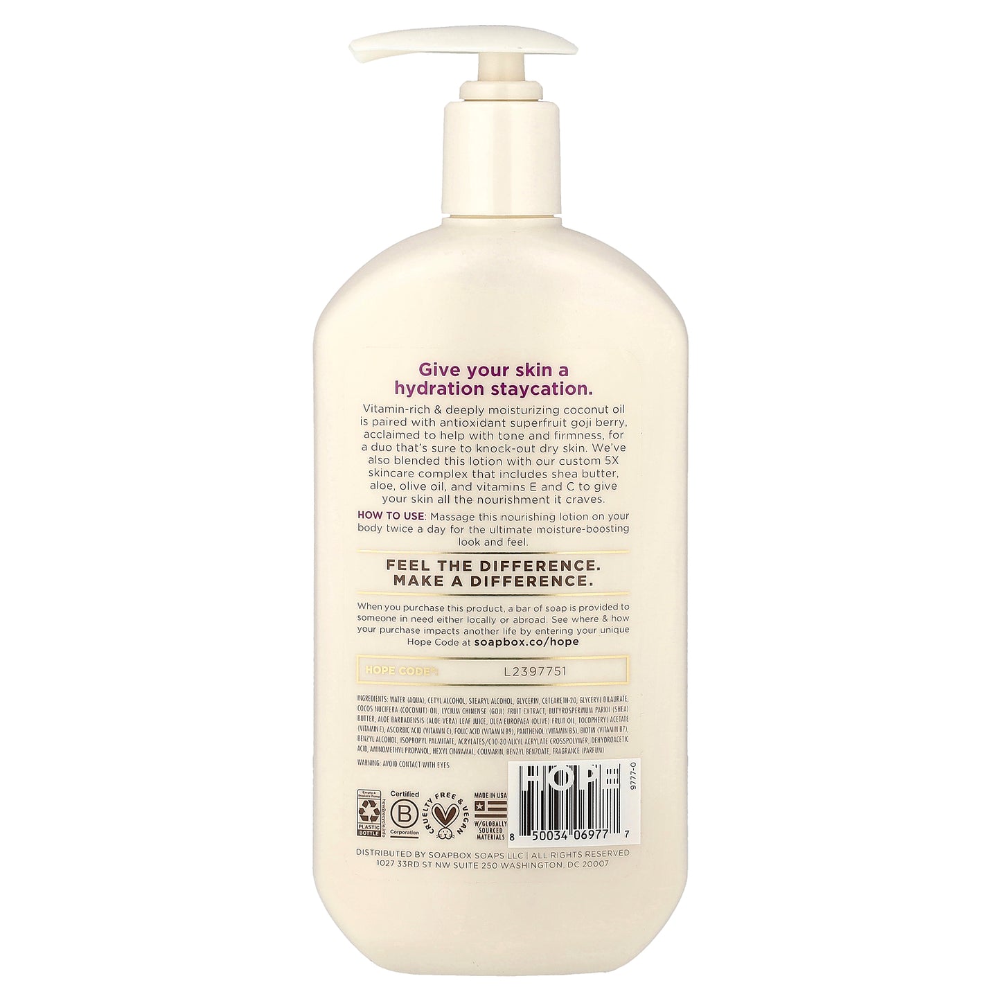 Soapbox, Ultra Hydrating Body Lotion, Coconut + Goji Berry, 16 fl oz (473 ml)