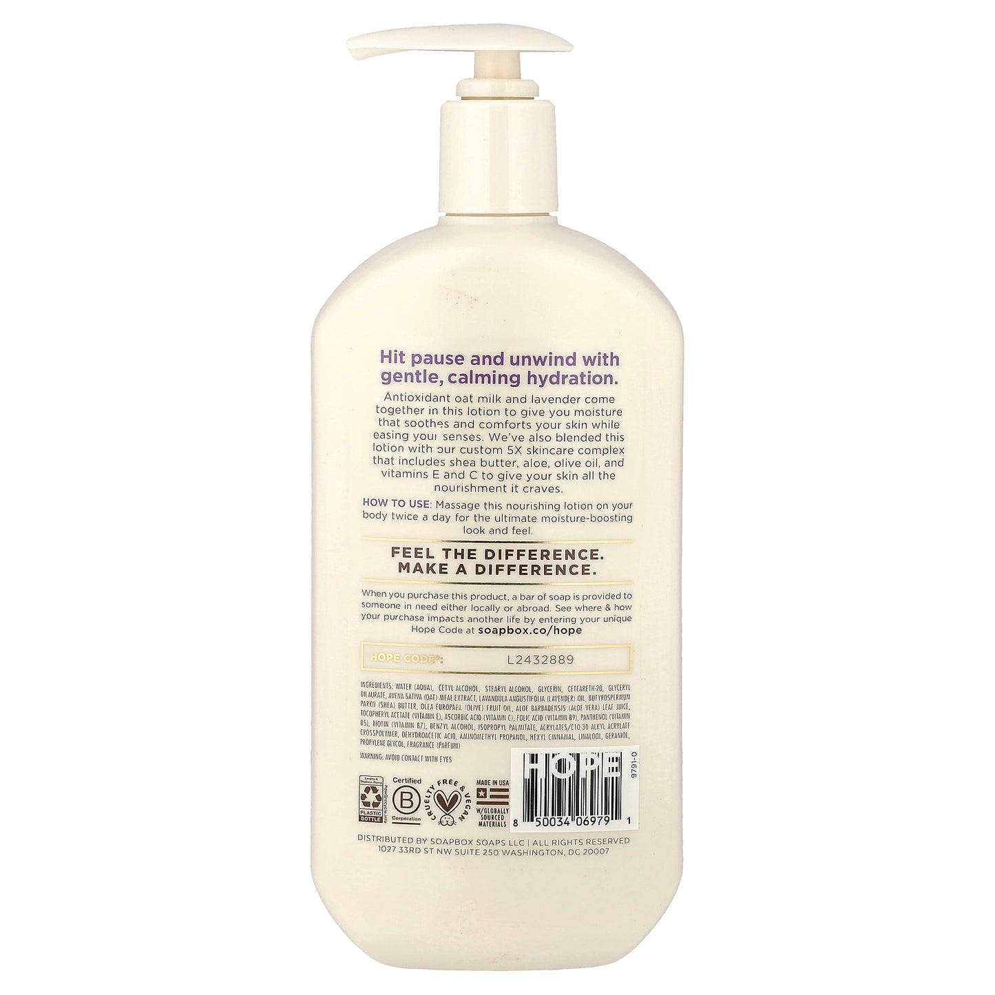 Soapbox, Ultra Hydrating Body Lotion, Oat Milk + Lavender, 16 fl oz (473 ml)
