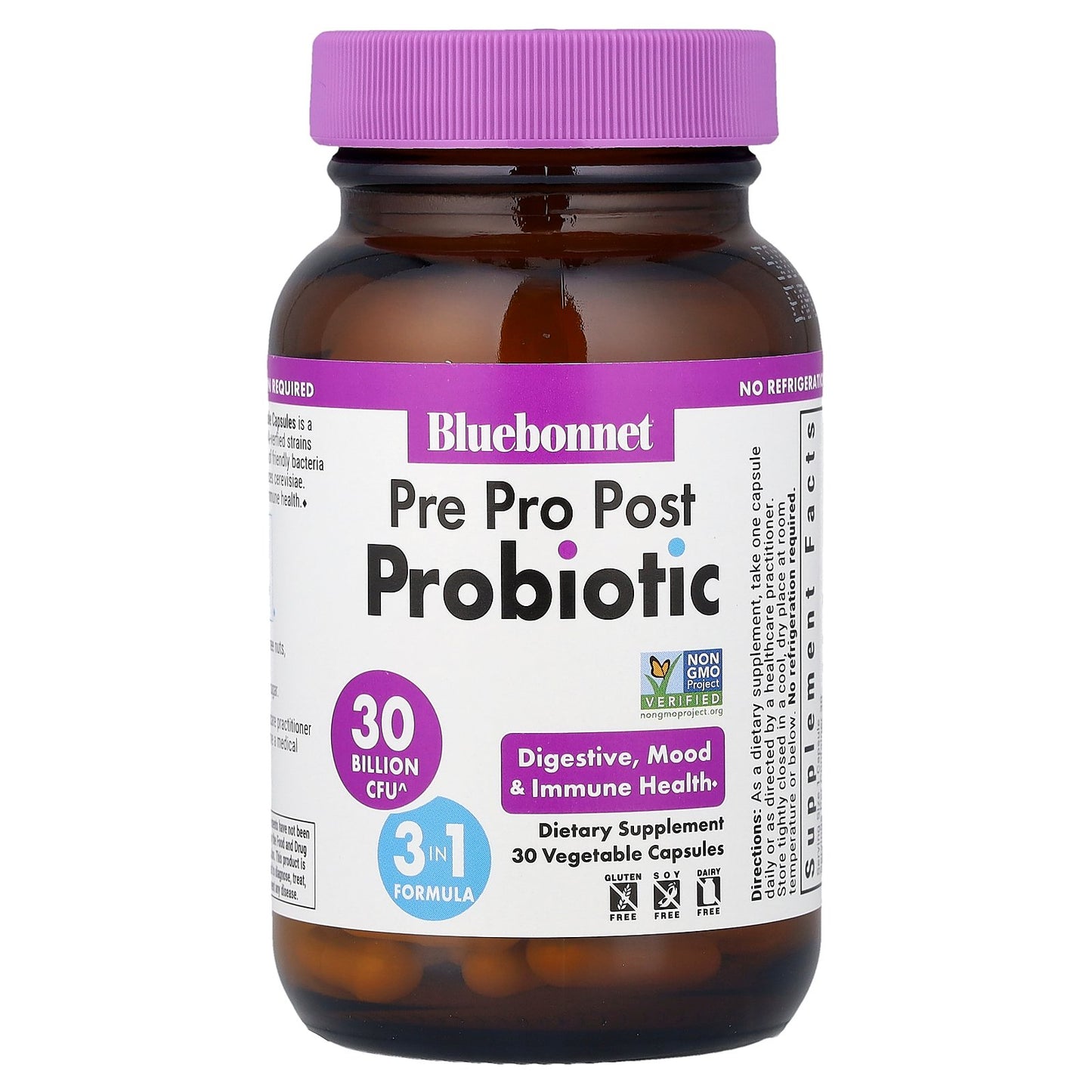 Bluebonnet Nutrition, Pre, Pro, Post Probiotic, 30 Vegetable Capsules