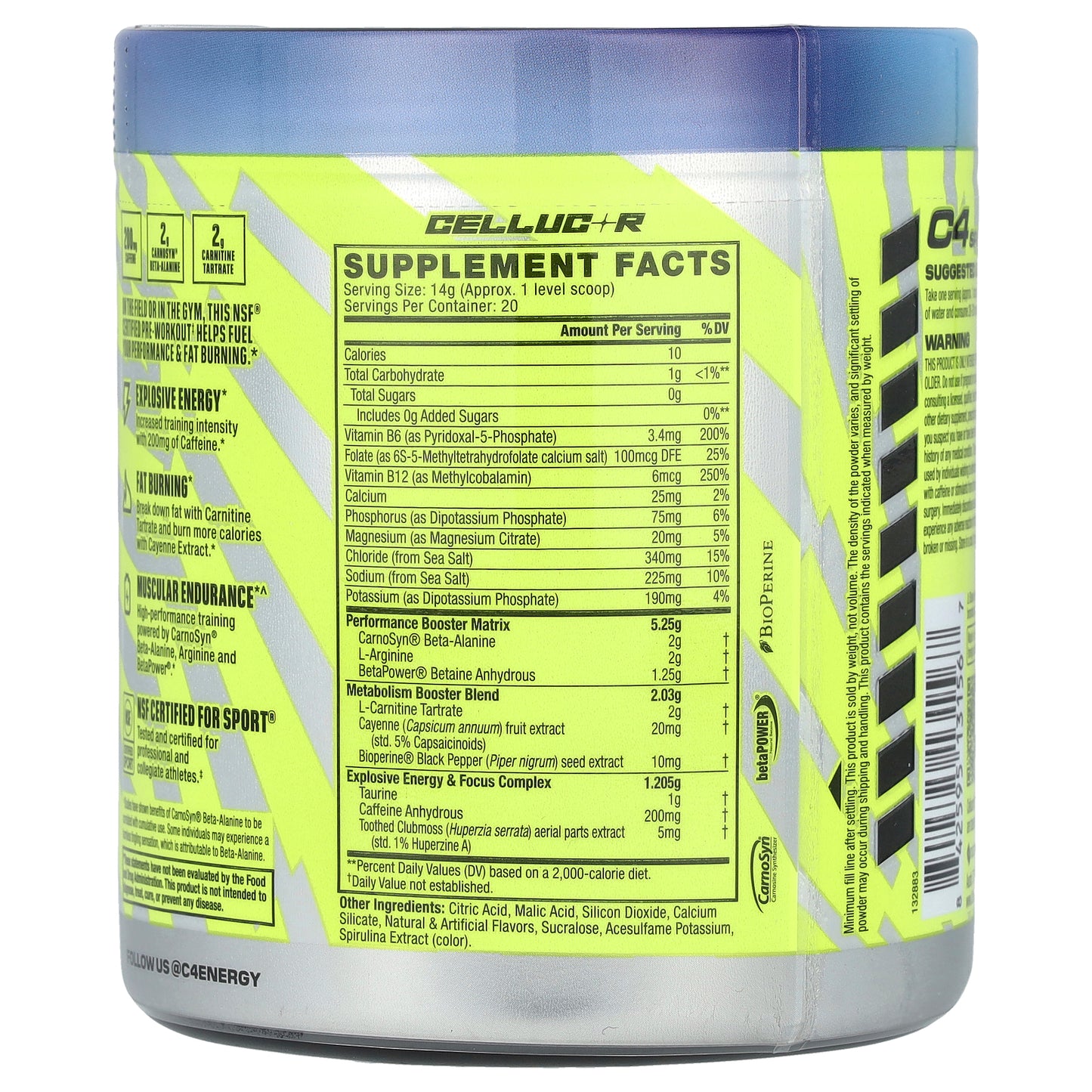 C4 / Cellucor, C4® Sport Ripped, Pre-Workout, Artic Snow Cone, 9.9 oz (280 g)