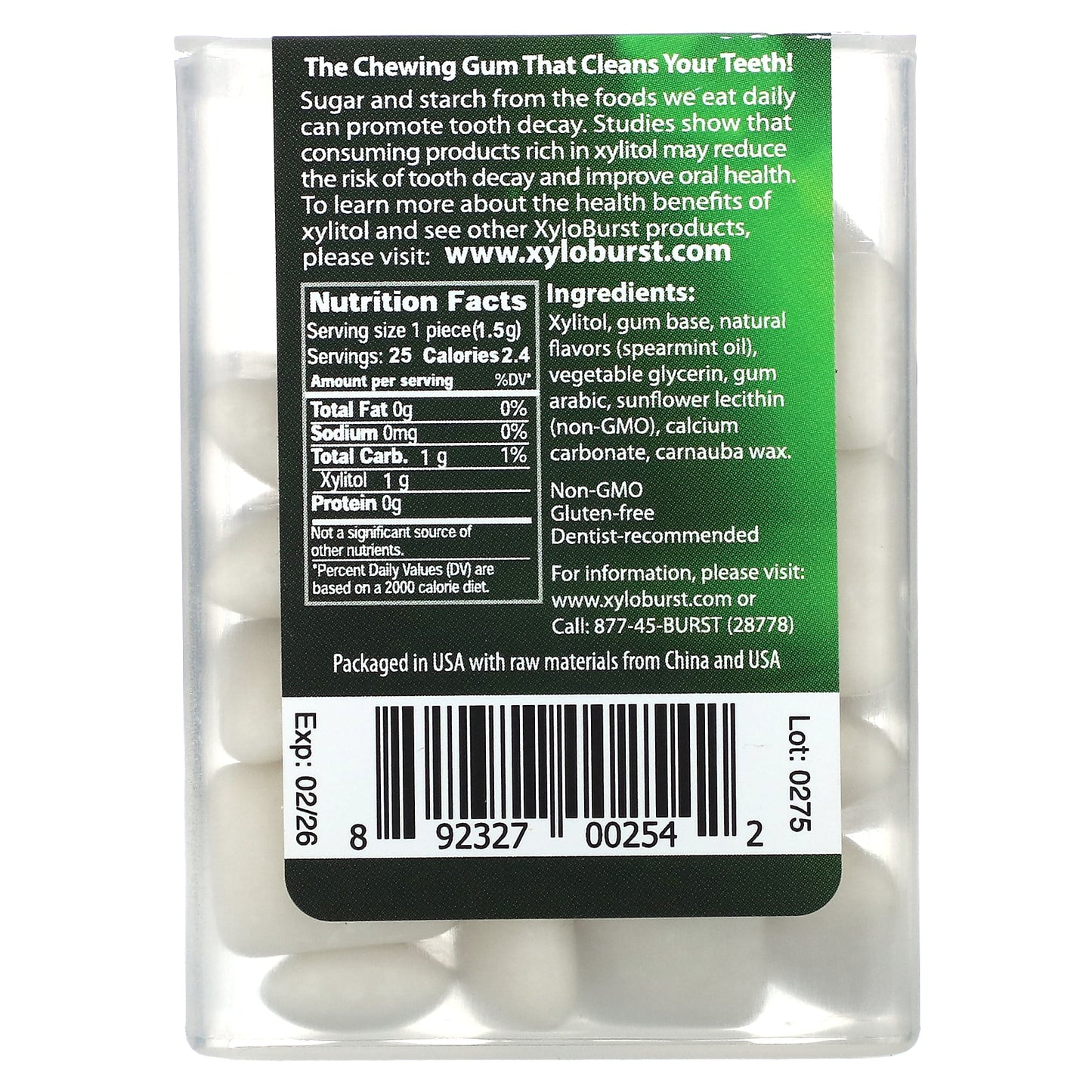 Xyloburst, Xylitol Gum, Spearmint, 25 Pieces