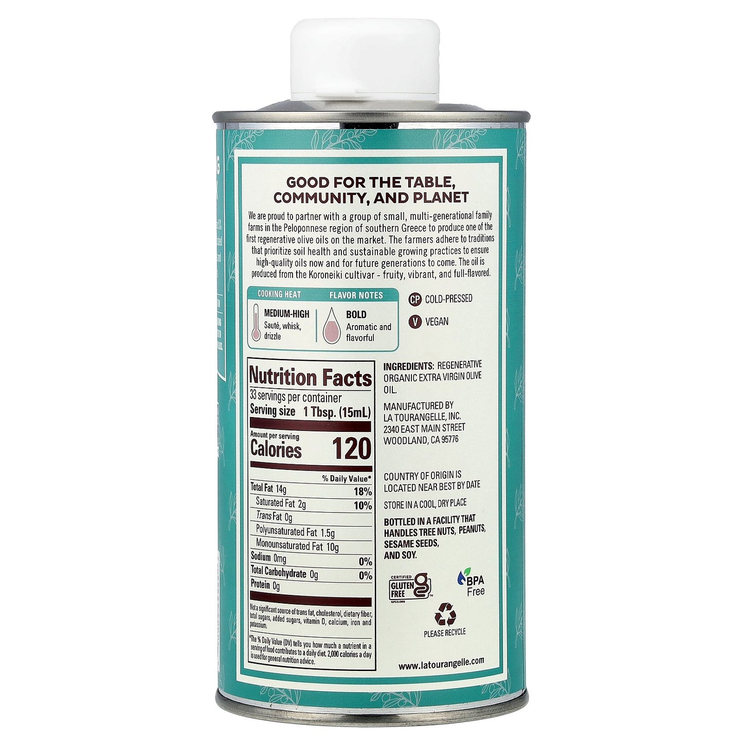 La Tourangelle, Organic Regenerative Extra Virgin Olive Oil, 16.9 fl oz (500 ml)