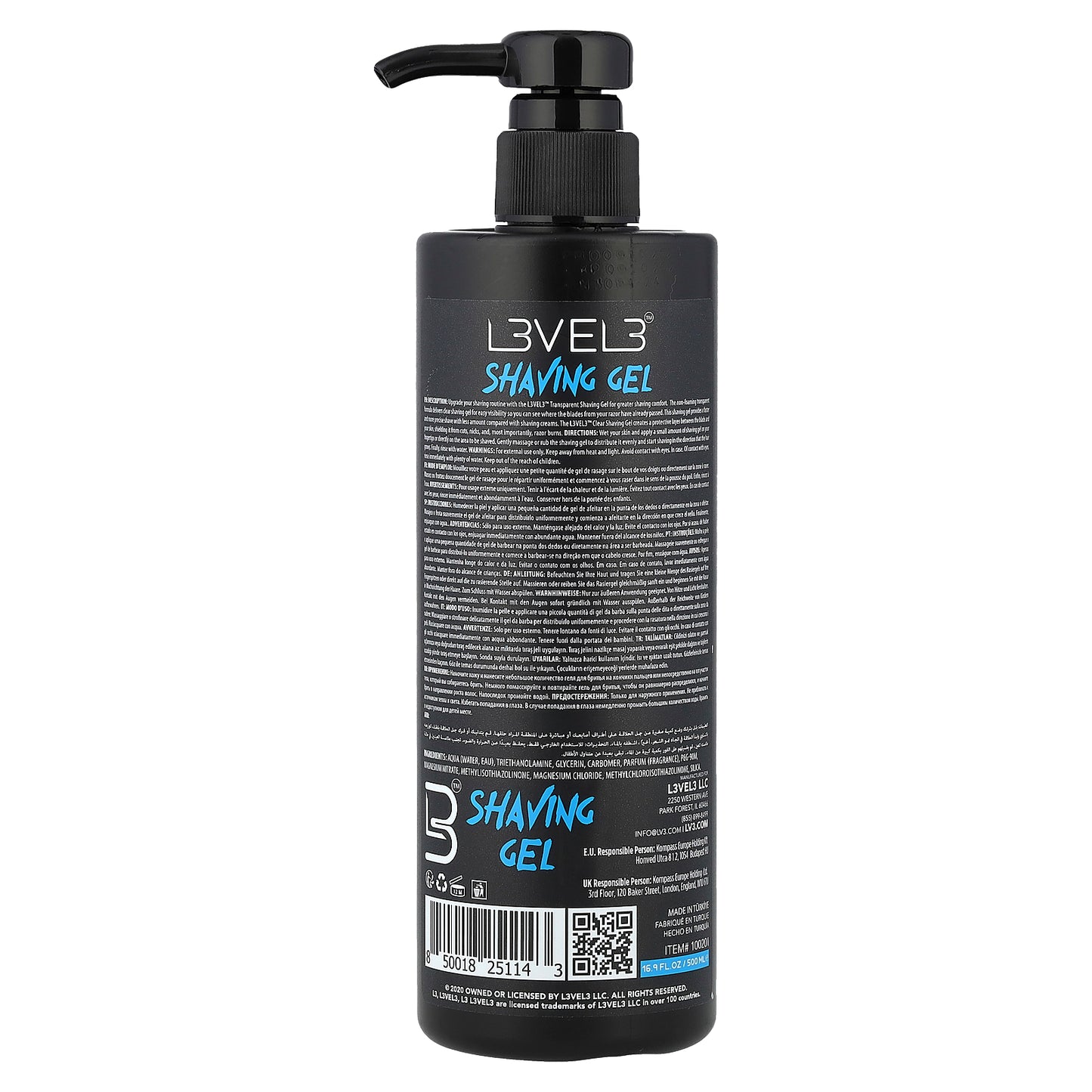 Level 3, Shaving Gel, Aqua, 16.9 fl oz (500 ml)