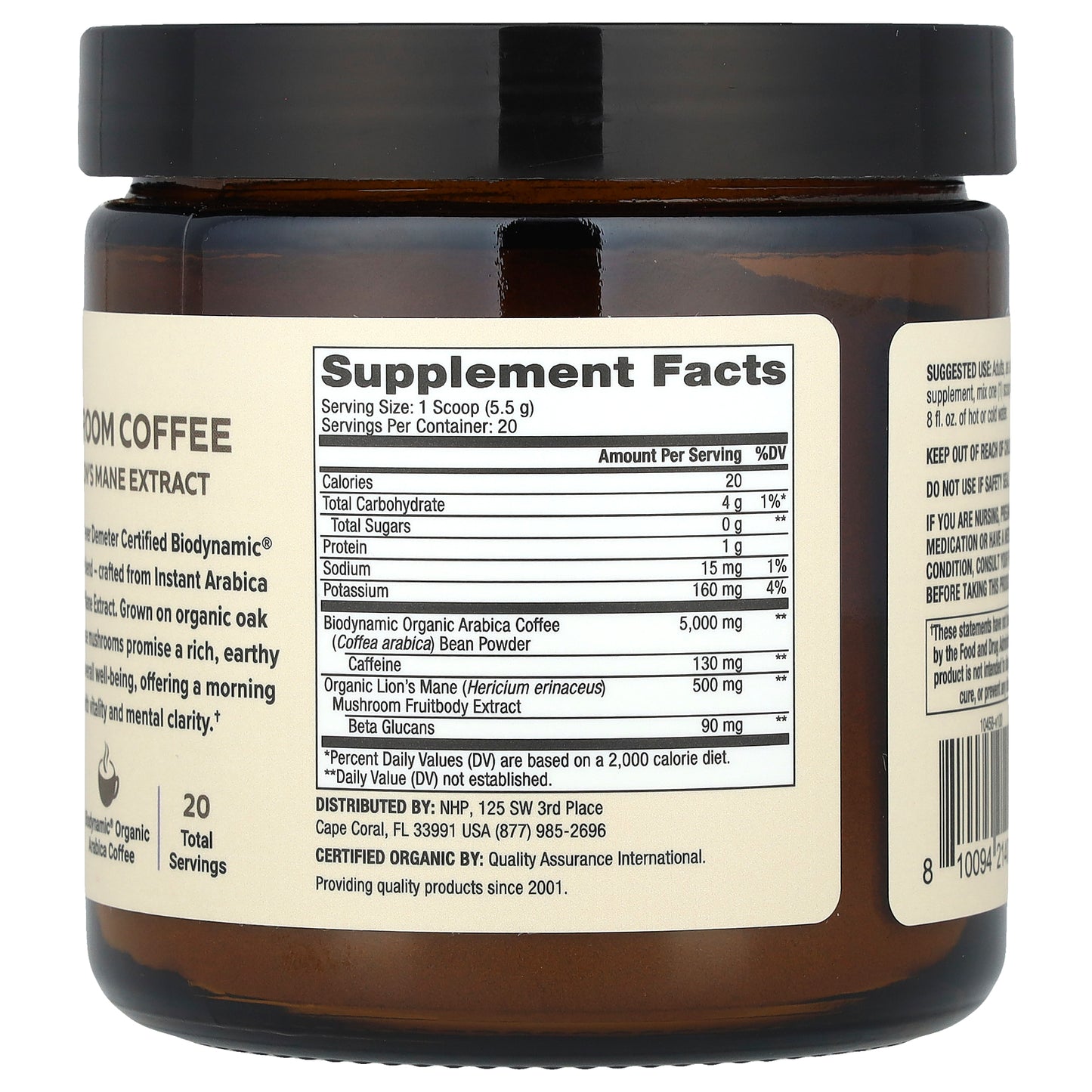 Dr. Mercola, Organic Mushroom Coffee with Lion's Mane Extract, Instant , 3.88 oz (110 g)