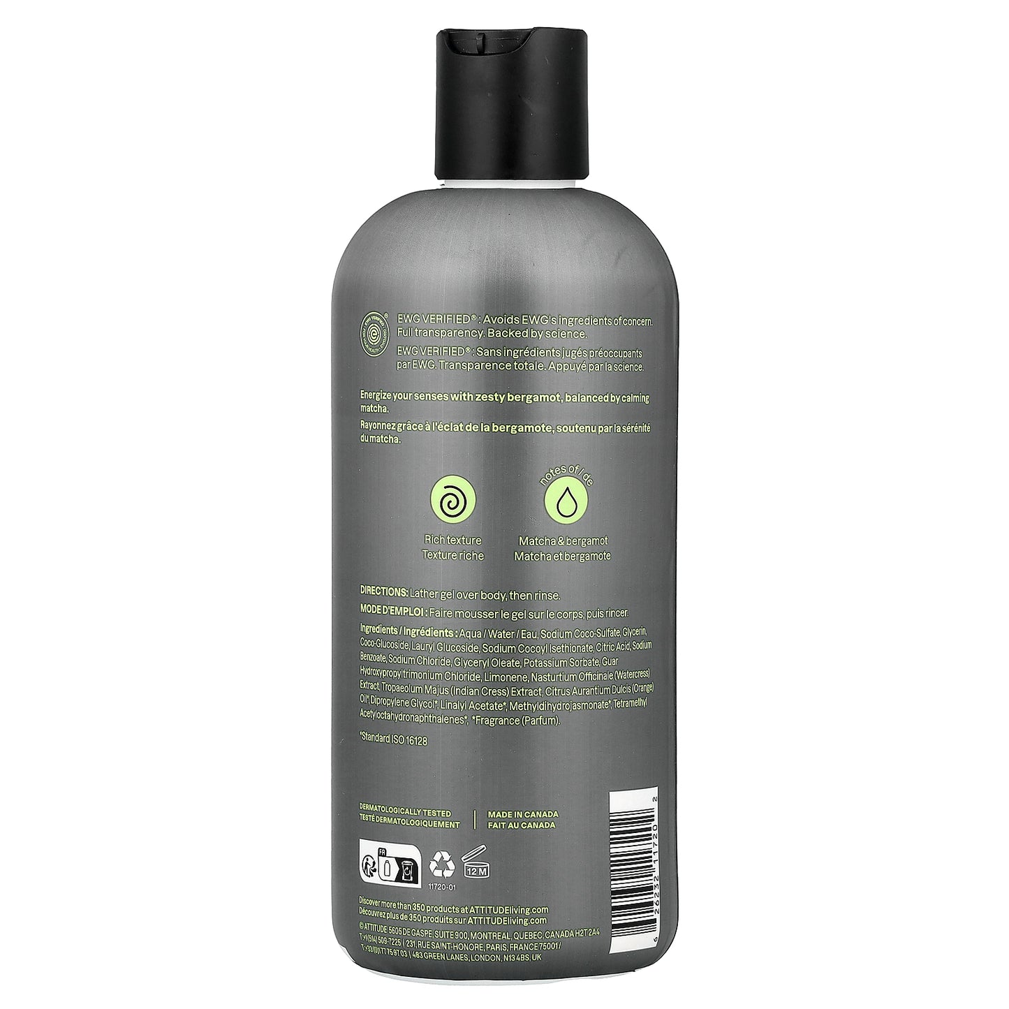 ATTITUDE, Super Leaves™, Shower Gel, For Men, Matcha & Bergamot, 14 fl oz (415 ml)