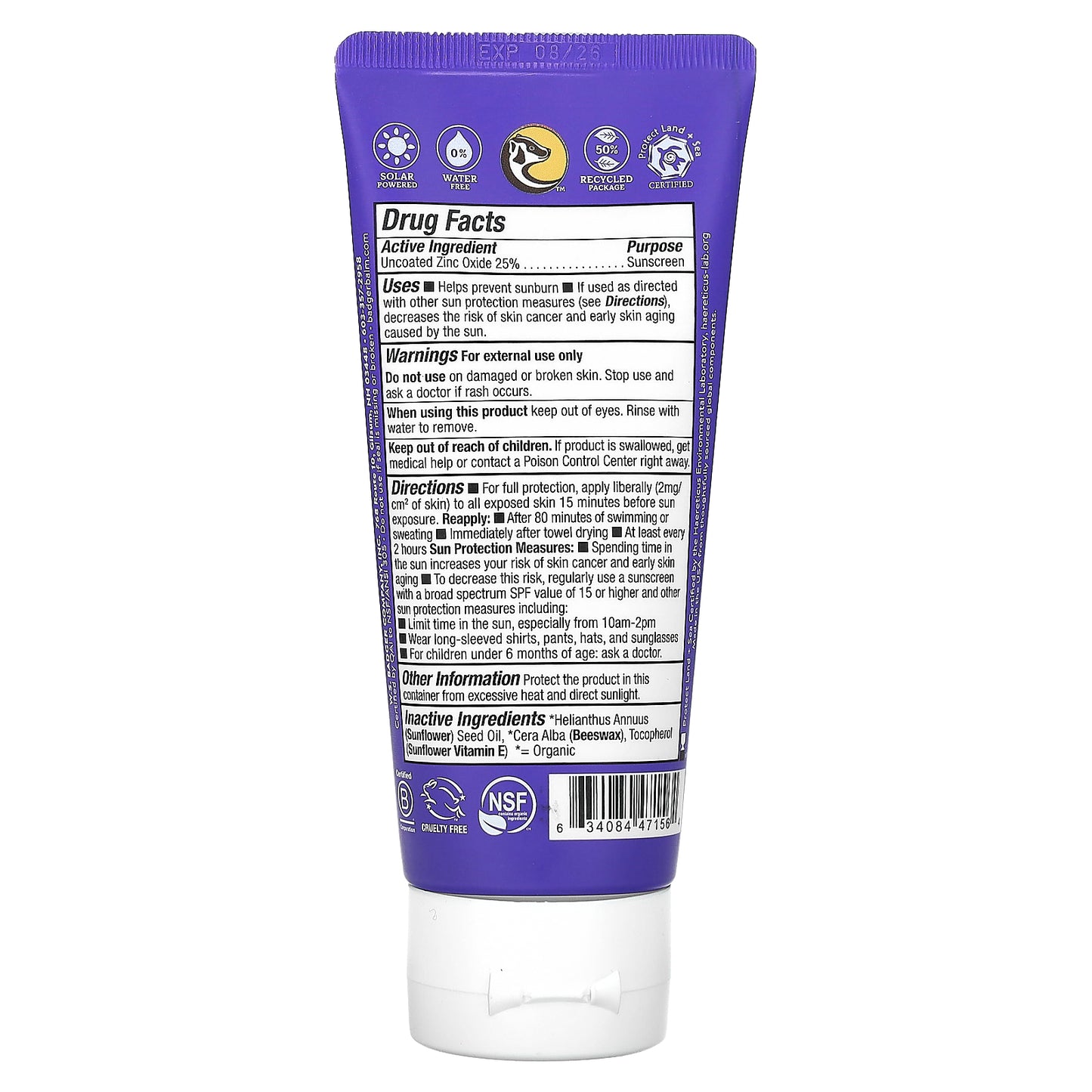 Badger, Adventure, Mineral Sunscreen Cream, SPF 50, Unscented, 2.9 fl oz (87 ml)