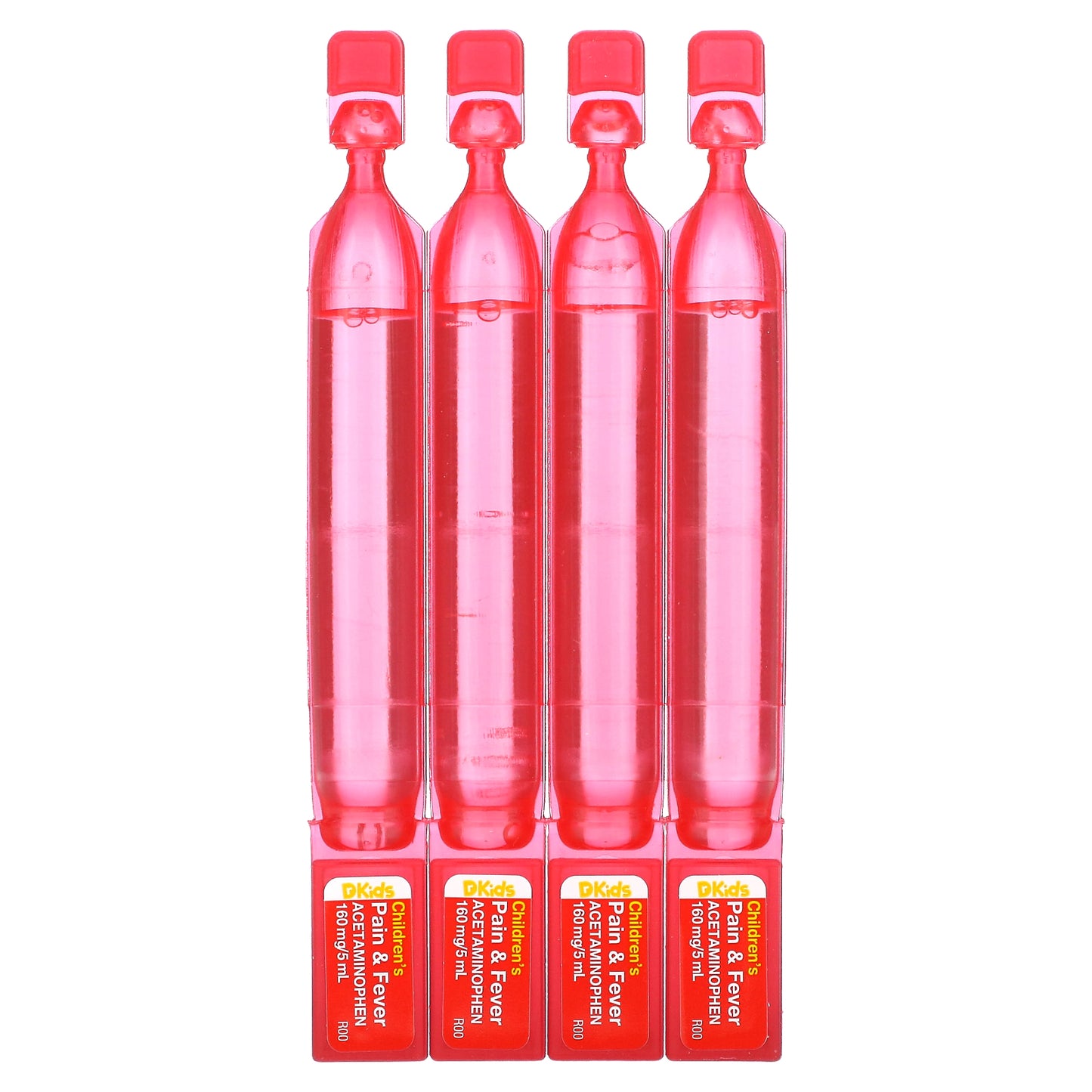 DrKids, Children's Pain + Fever, Ages 2-11 Years, Cherry, 4 Pre-Measured Single-Use Vials, 0.17 fl oz (5 ml) Each