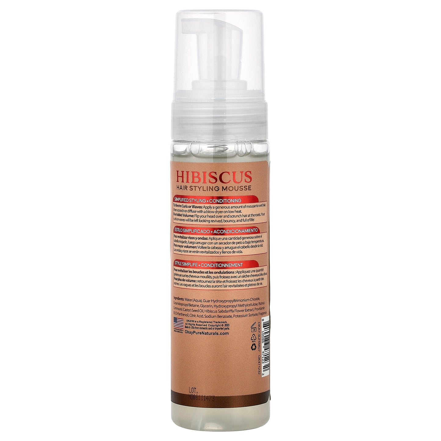 Okay Pure Naturals, Black Jamaican Castor Oil®, Hair Styling Mousse, Flexible Hold, For Dry & Damaged Curls, Hibiscus, 7.5 oz (221 ml)