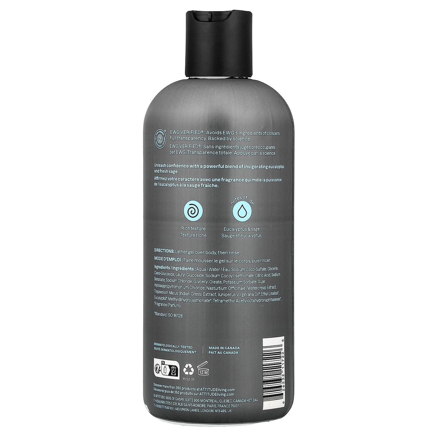ATTITUDE, Super Leaves™, Shower Gel, For Men, Eucalyptus & Sage, 14 fl oz (415 ml)