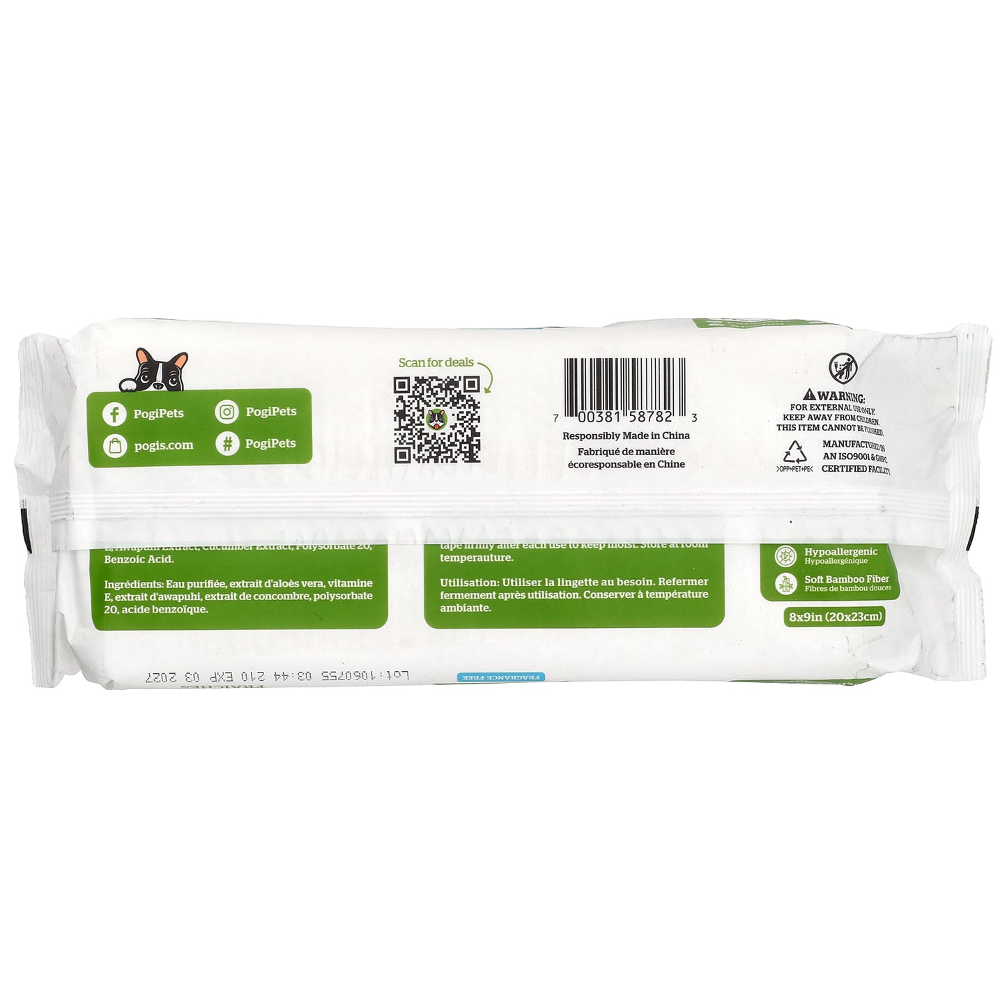 Pogi's Pet Supplies, Grooming Wipes, Fragrance Free, 100 Fresh Wipes