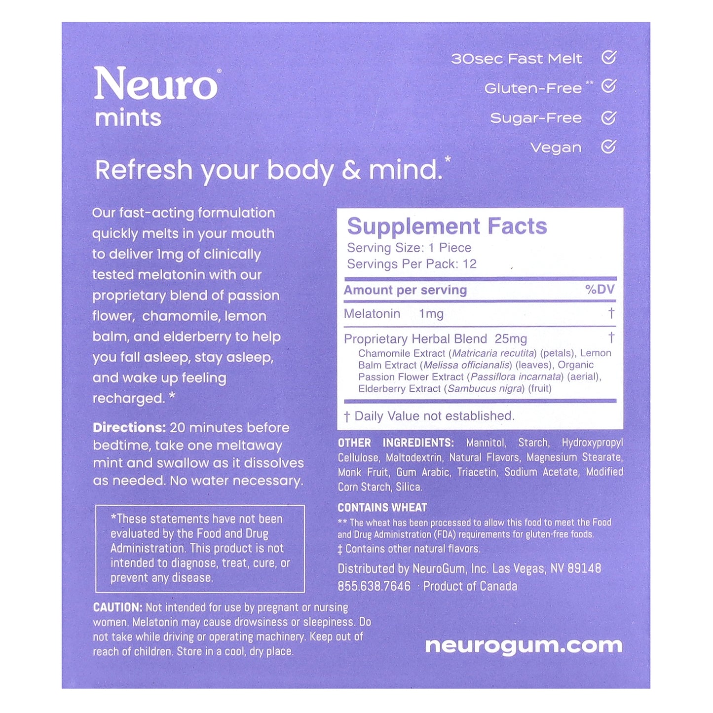 NeuroGum, NeuroMints, Sleep & Recharge, Mixed Berry, 6 Packs, 12 Meltaway Mints Each