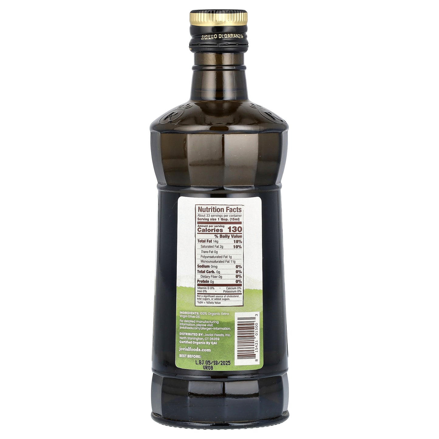 Jovial, 100% Organic Extra Virgin Olive Oil, 16.9 fl oz (500 ml)