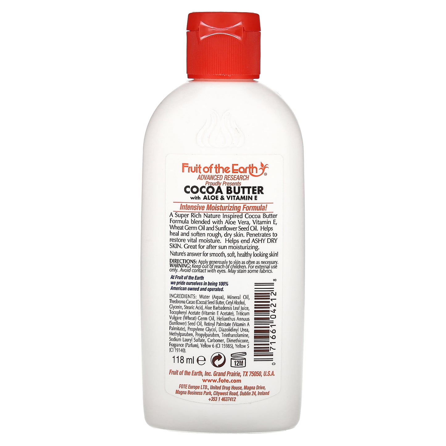 Fruit of the Earth, Skin Care Lotion, Cocoa Butter With Aloe & Vitamin E, 4 fl oz (118 ml)