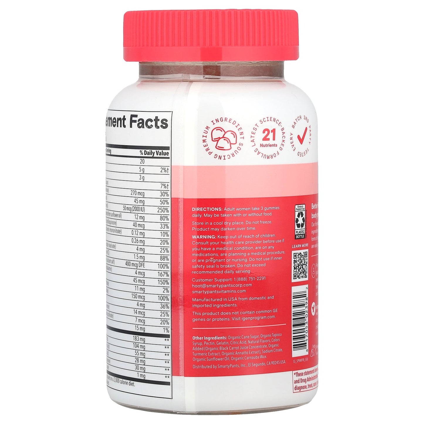 SmartyPants, Women's Plus, Multi & Omegas Gummies, Strawberry, Orange, and Lemon Creme, 90 Gummies