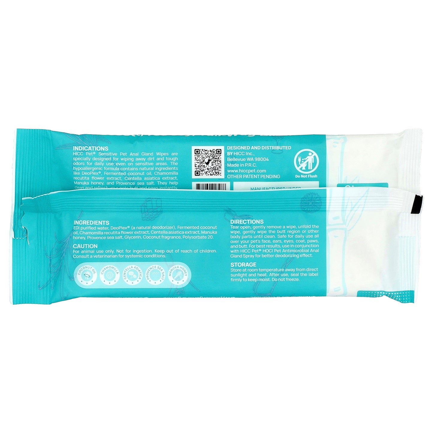 HICC Pet, Sensitive Pet Anal Gland Wipes, For Dogs & Cats, Coconut, 6 Packs, 20 Wipes Each