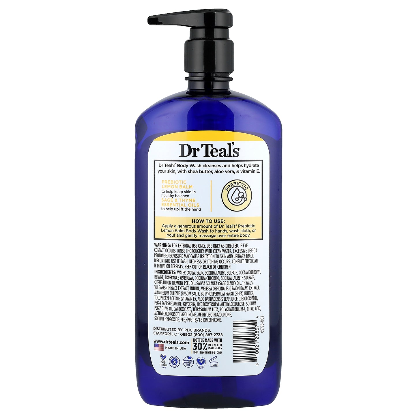 Dr. Teal's, Body Wash With Pure Epsom Salt, Prebiotic Lemon Balm & Essential Oils, 24 fl oz (710 ml)