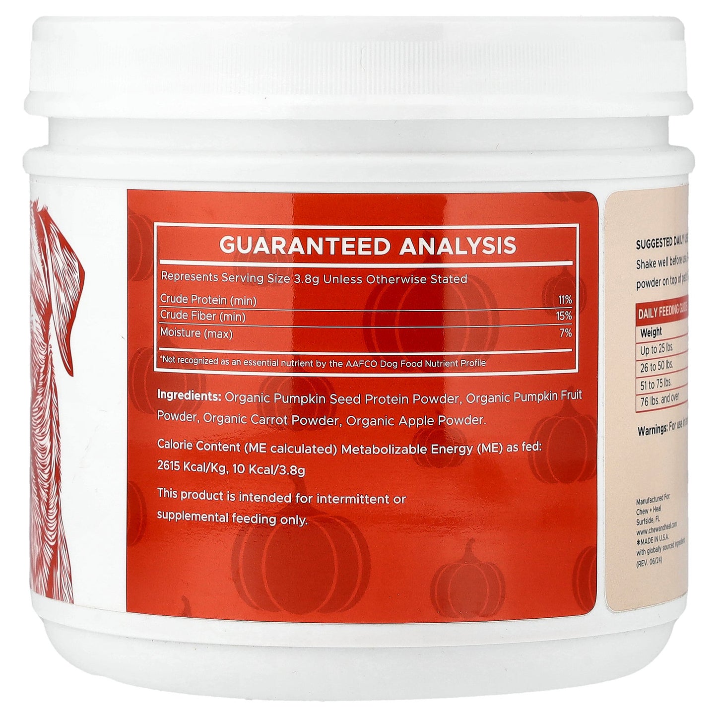 Chew + Heal, Organic Pumpkin Digestive Defense, For Dogs, 16 oz (454 g)