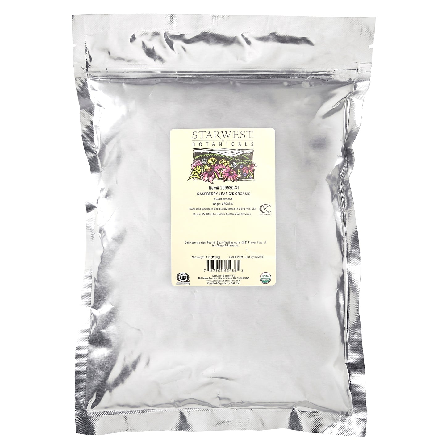 Starwest Botanicals, Organic Raspberry Leaf, Cut & Sifted, 1 lb (453.6 g)