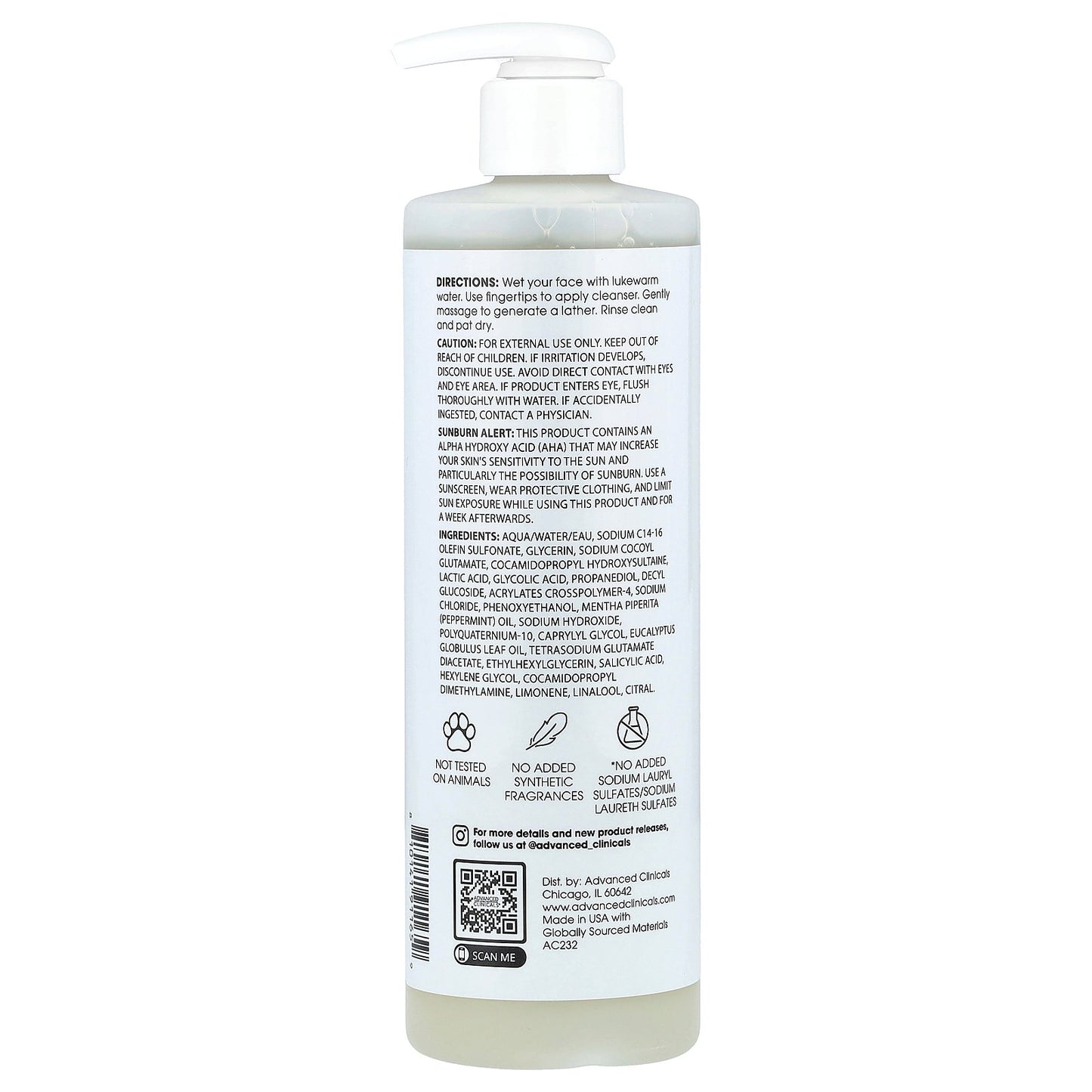 Advanced Clinicals, Glycolic Acid + Lactic Acid Cleanser, 11.75 fl oz (347 ml)
