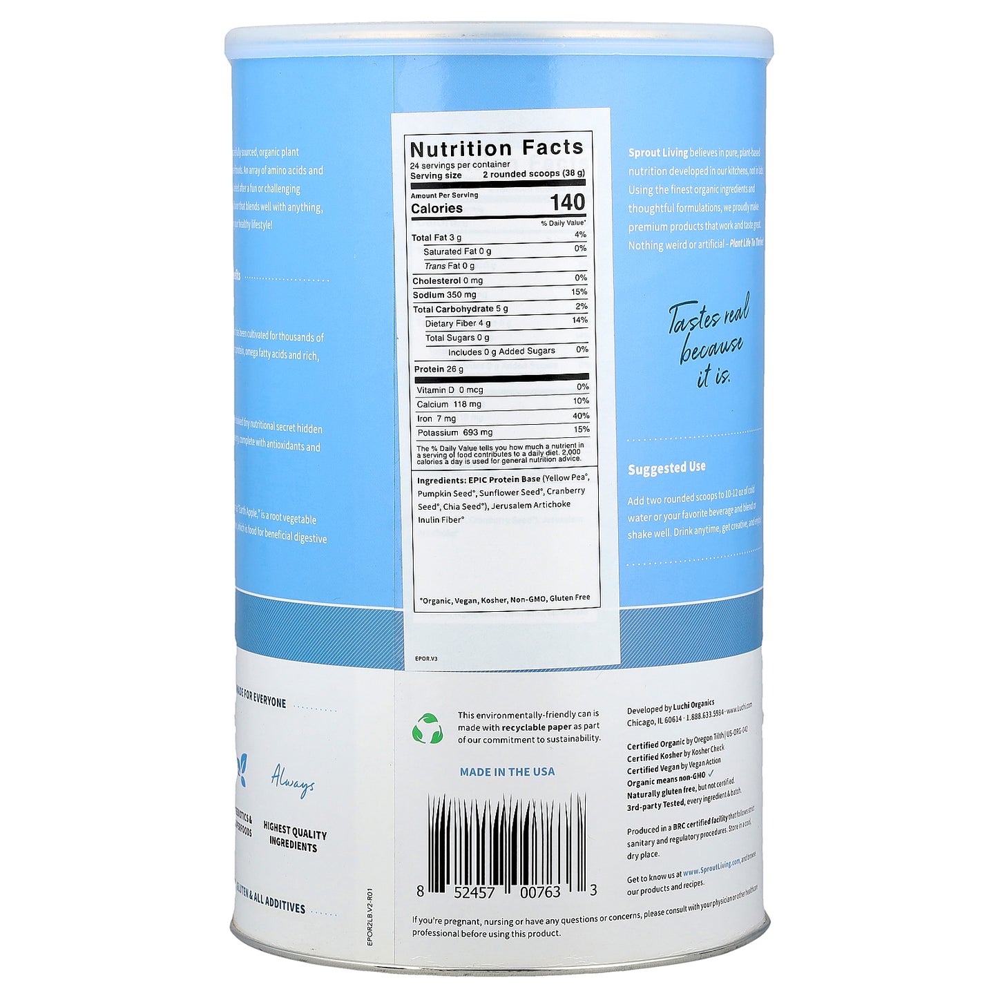 Sprout Living, Epic Protein®, Organic Plant Protein + Superfoods, Original, 2 lb (912 g)