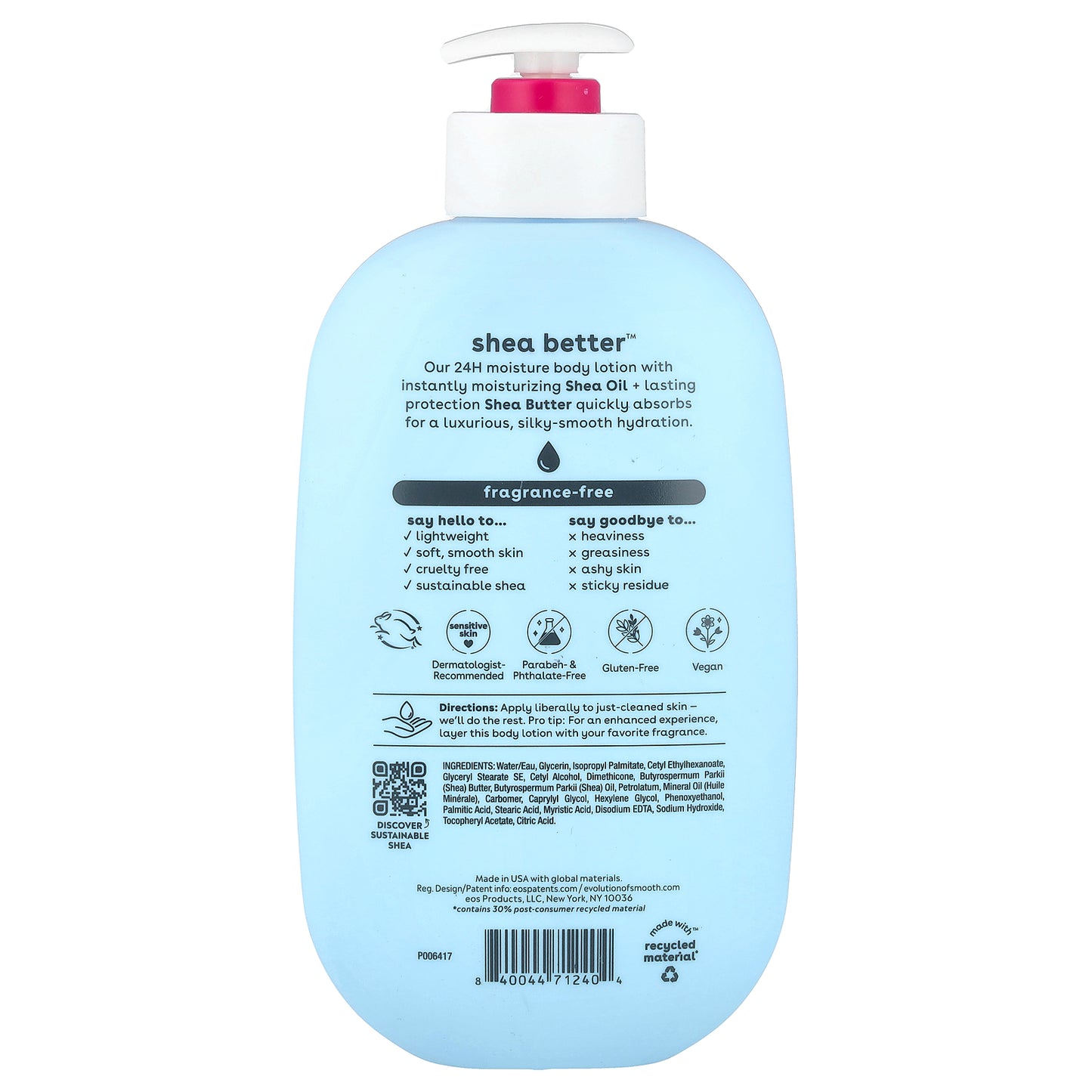 EOS, Shea Better™, 24H Moisture Body Lotion, Fragrance-Free, 16 fl oz (473 ml)