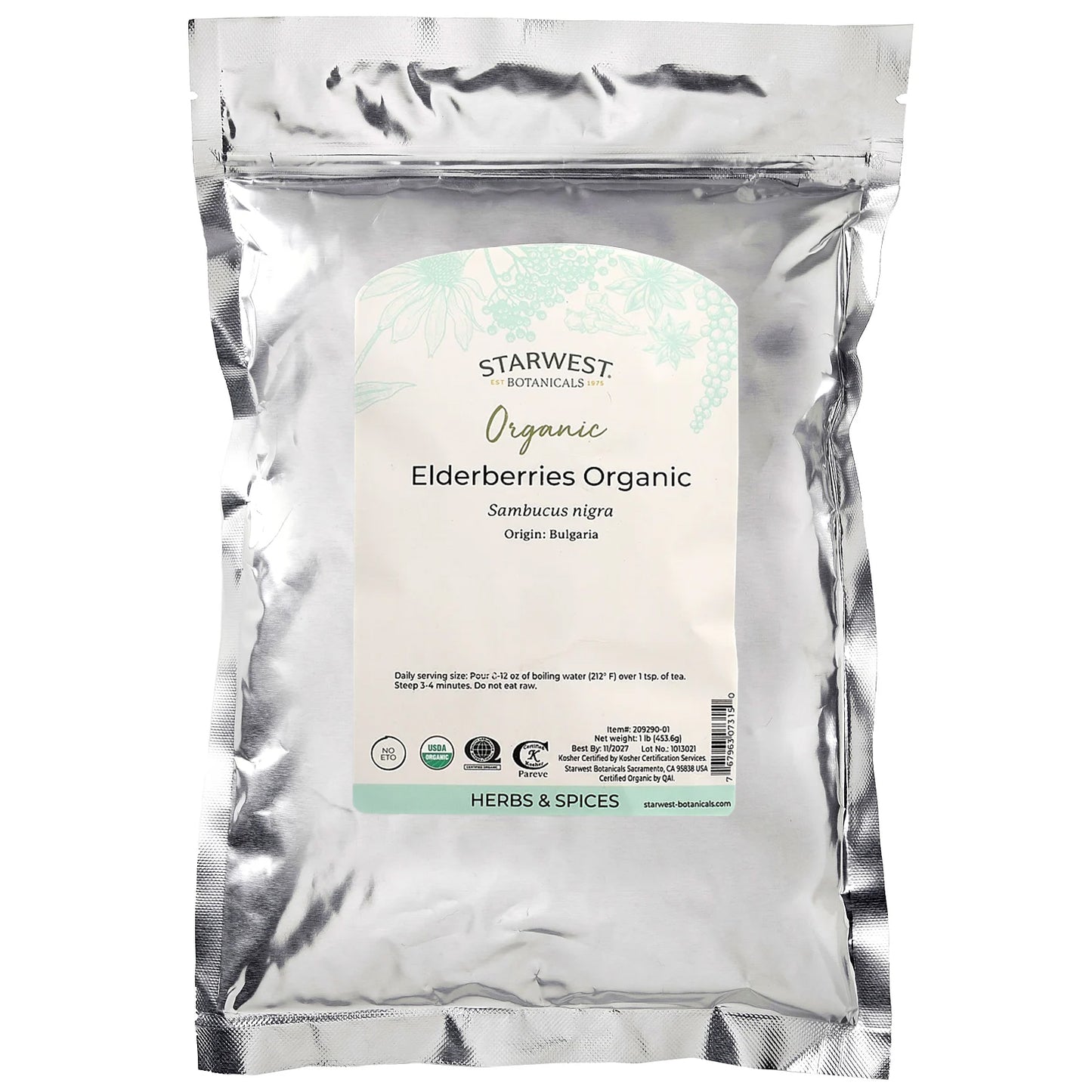 Starwest Botanicals, Organic Elderberries, 1 lb (453.6 g)