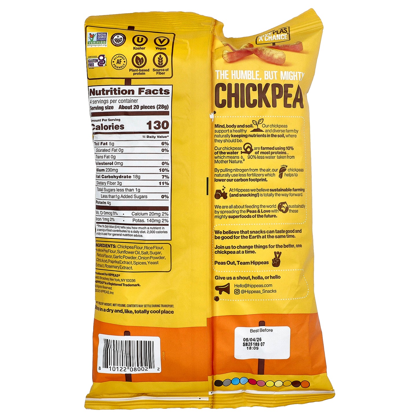 Hippeas, Chickpea Puffs, Nacho Vibes, 4 oz (113 g)